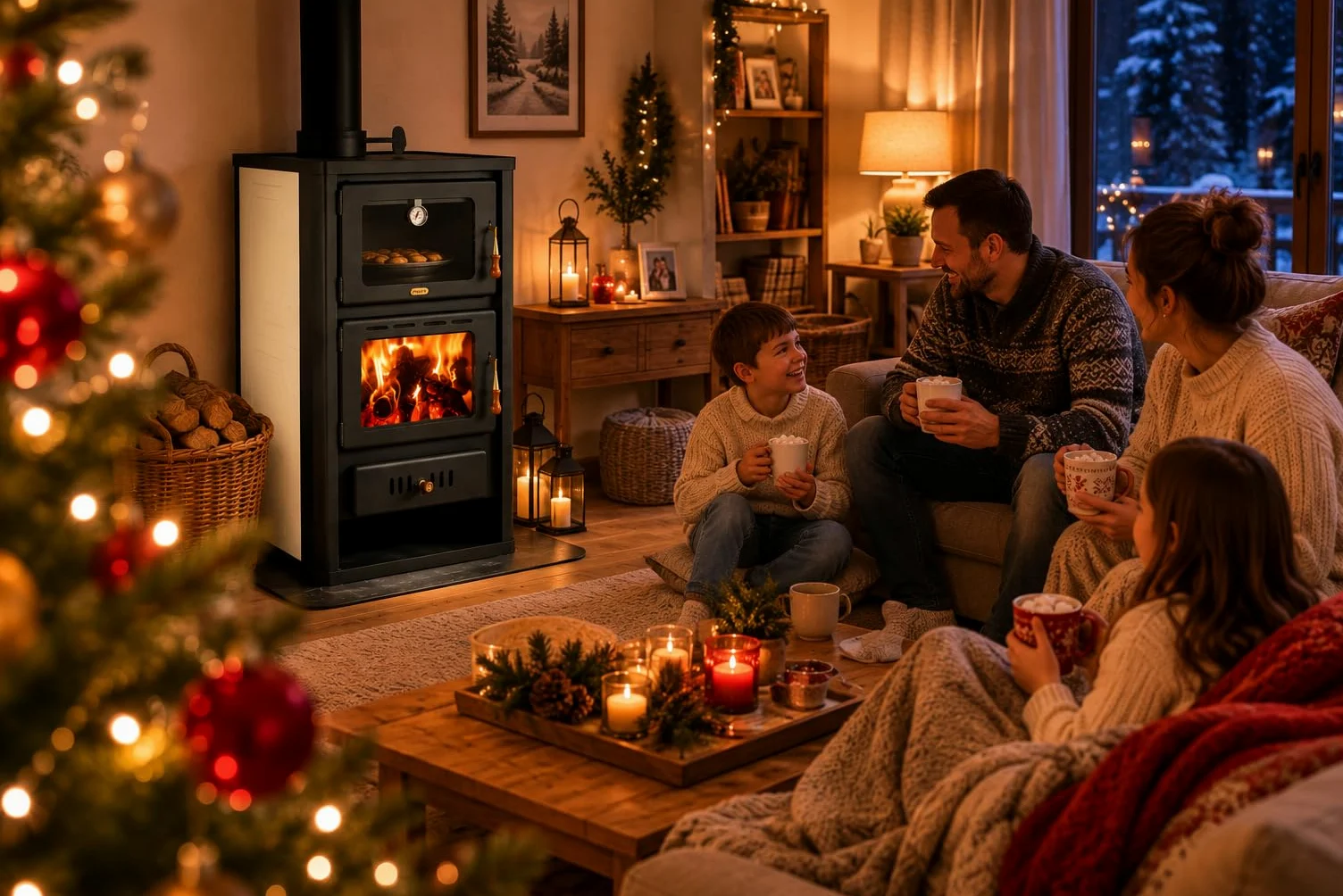 Stufa a legna 5+15 kW con forno e serbatoio di ritorno Prity FGW15