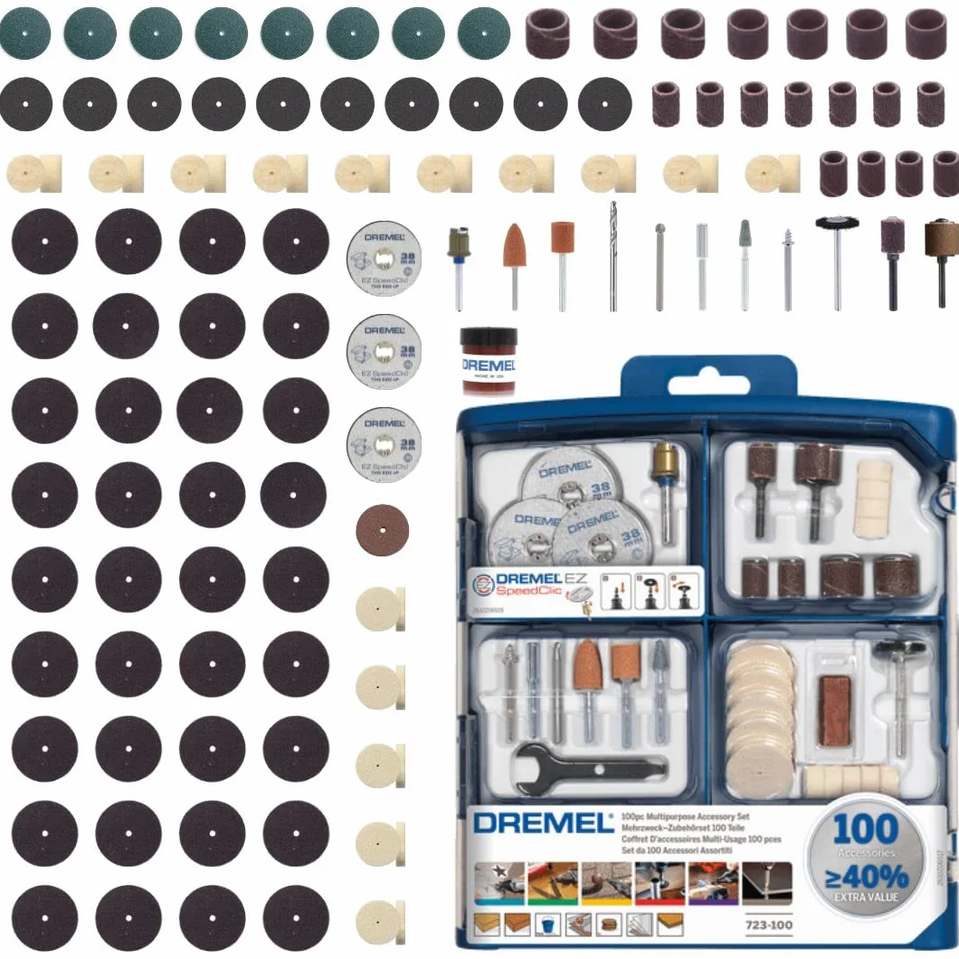 Dremel SC723 EZ SpeedClic Set di Accessori per Utensile Multifunzione, 100 Pezzi per Intagliare, Tagliare, Incidere, Lucidare, Fresare, Levigare, Smerigliare e Pulire