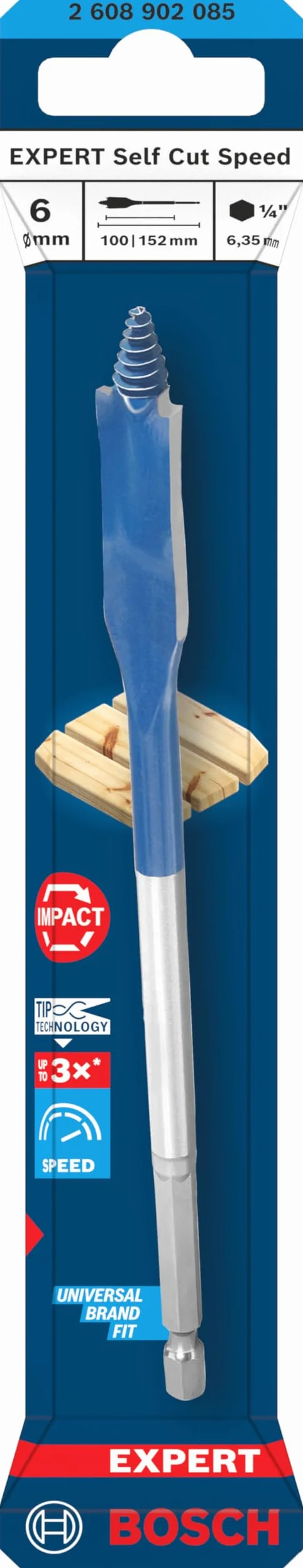 Self Cut Speed Spade Bit 6mm x 152mm HEX Shank
