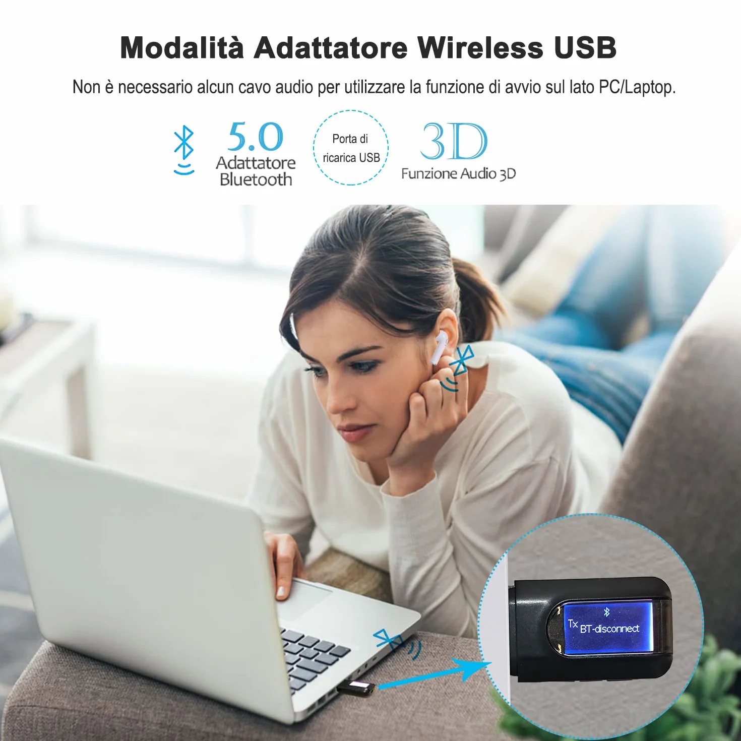Trasmettitore e Ricevitore 2-in-1 Bluetooth 5.0, UYTUDL Wireless Adattatore Audio Hi-Fi Segnale Fili da 3.5mm e Rca, Trasmettitore Aux Bluetooth per TV PC Cuffie Stereo Altoparlanti Auto, Auricolari