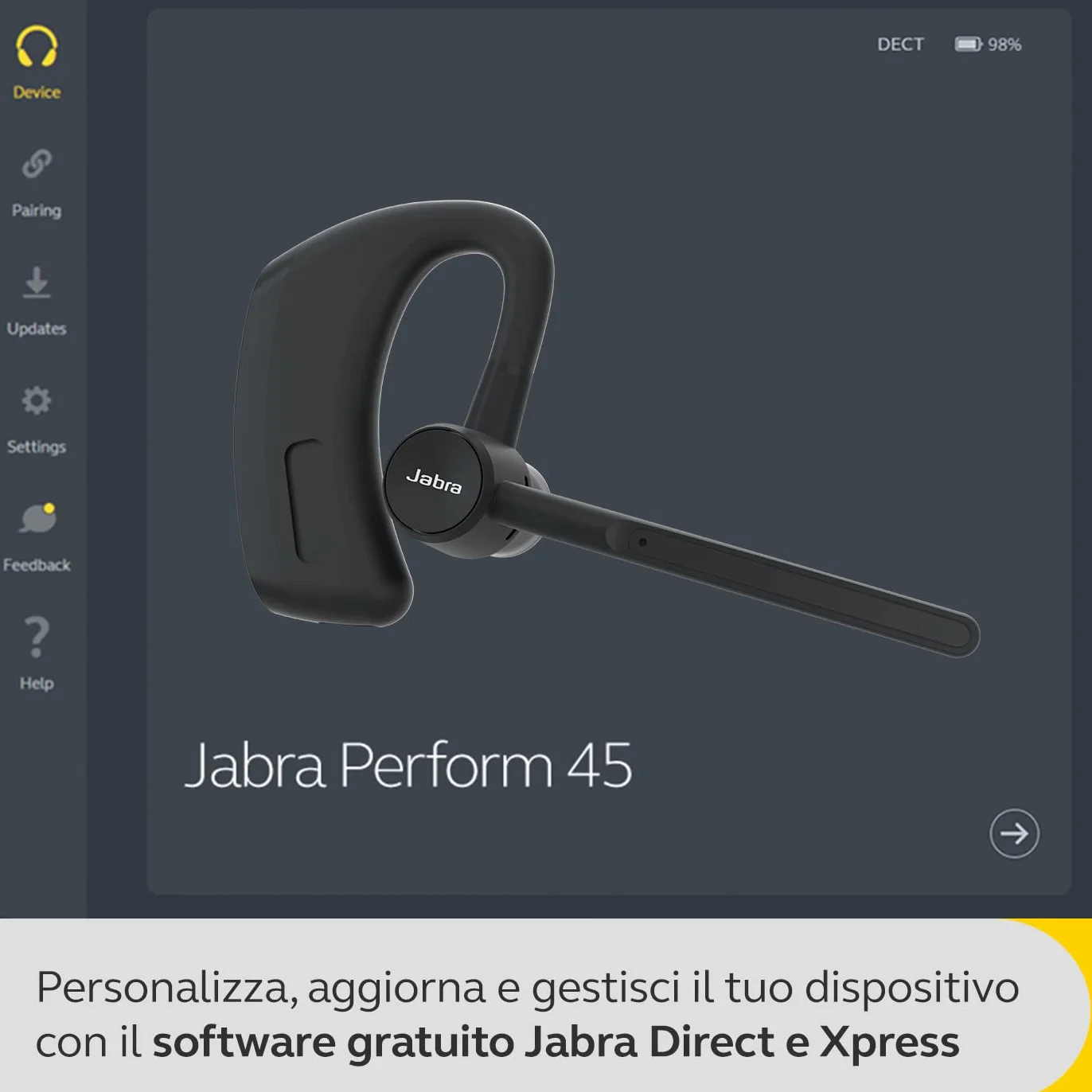 Jabra Perform 45 Mono Auricolare Bluetooth con gancio auricolare, microfono con cancellazione del rumore ultra avanzata, funzionalità Premi per parlare, modalità Face2Face e design sobrio Nero