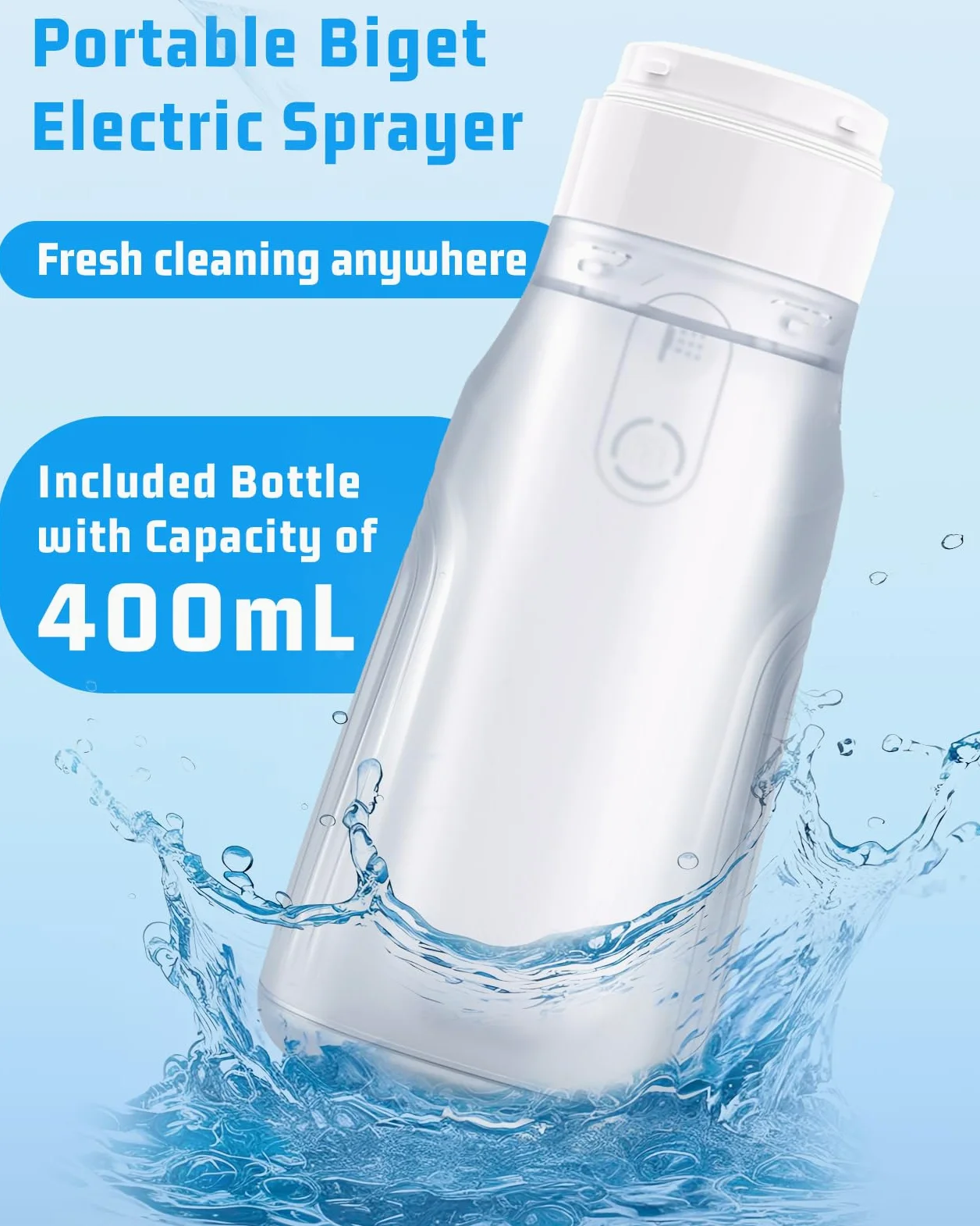 Bidet portatile da viaggio con bottiglia da 400 ml, 3 modalità di pressione | Bidet elettrico ricaricabile da viaggio, spruzzatore portatile impermeabile per bidet per donne uomini pulizia del bambino