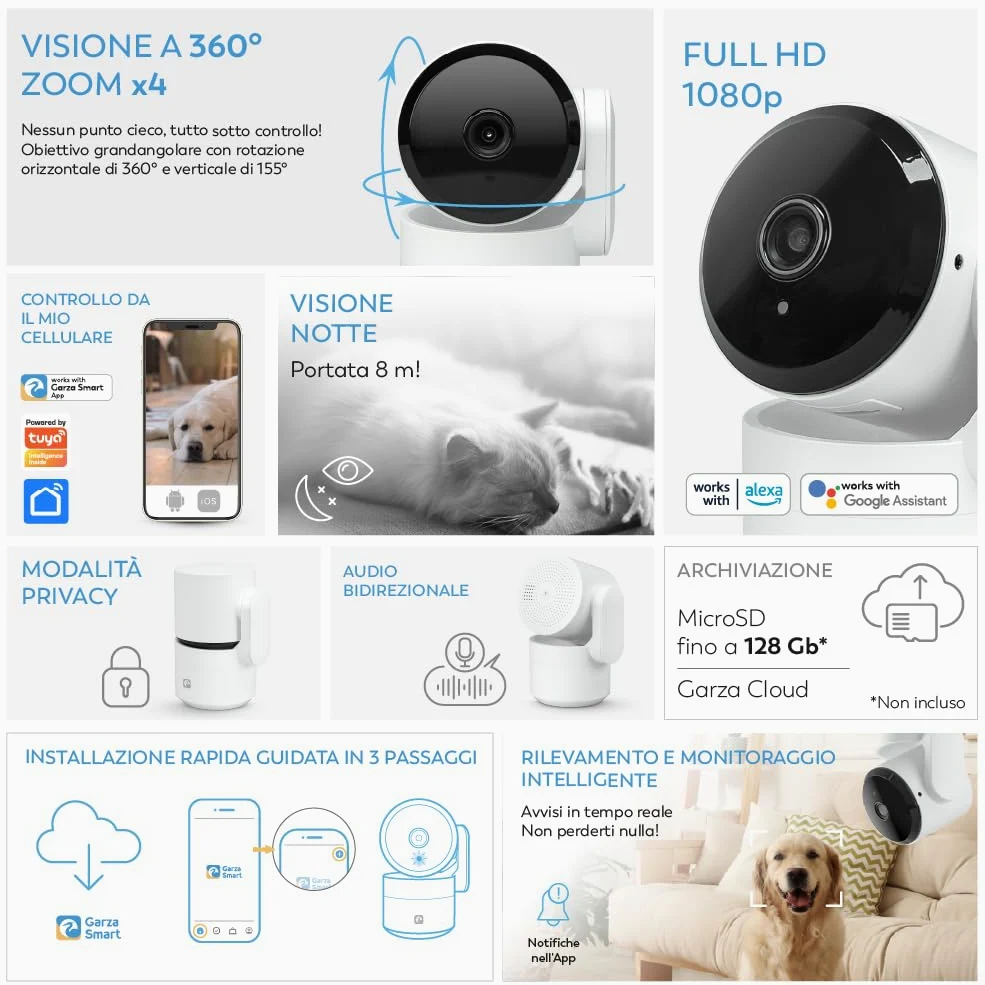 Garza Smart Kit Sicurezza WiFi con Telecamera 1080P e Siren