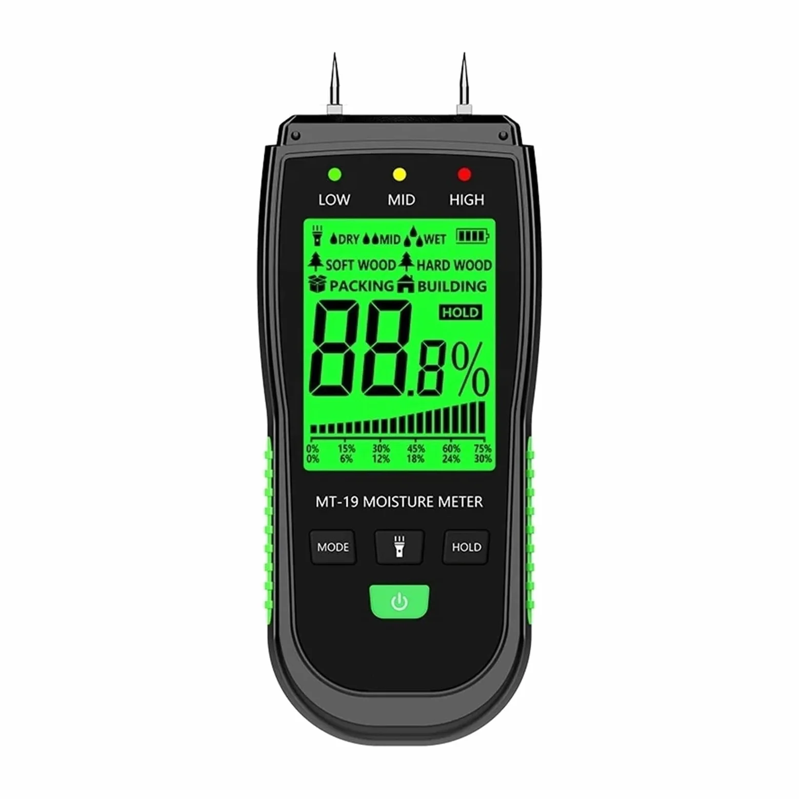 Misuratore di umidità del legno MT-19 Misuratori digitali Igrometro da parete Rilevatore Edificio,Test senza danni