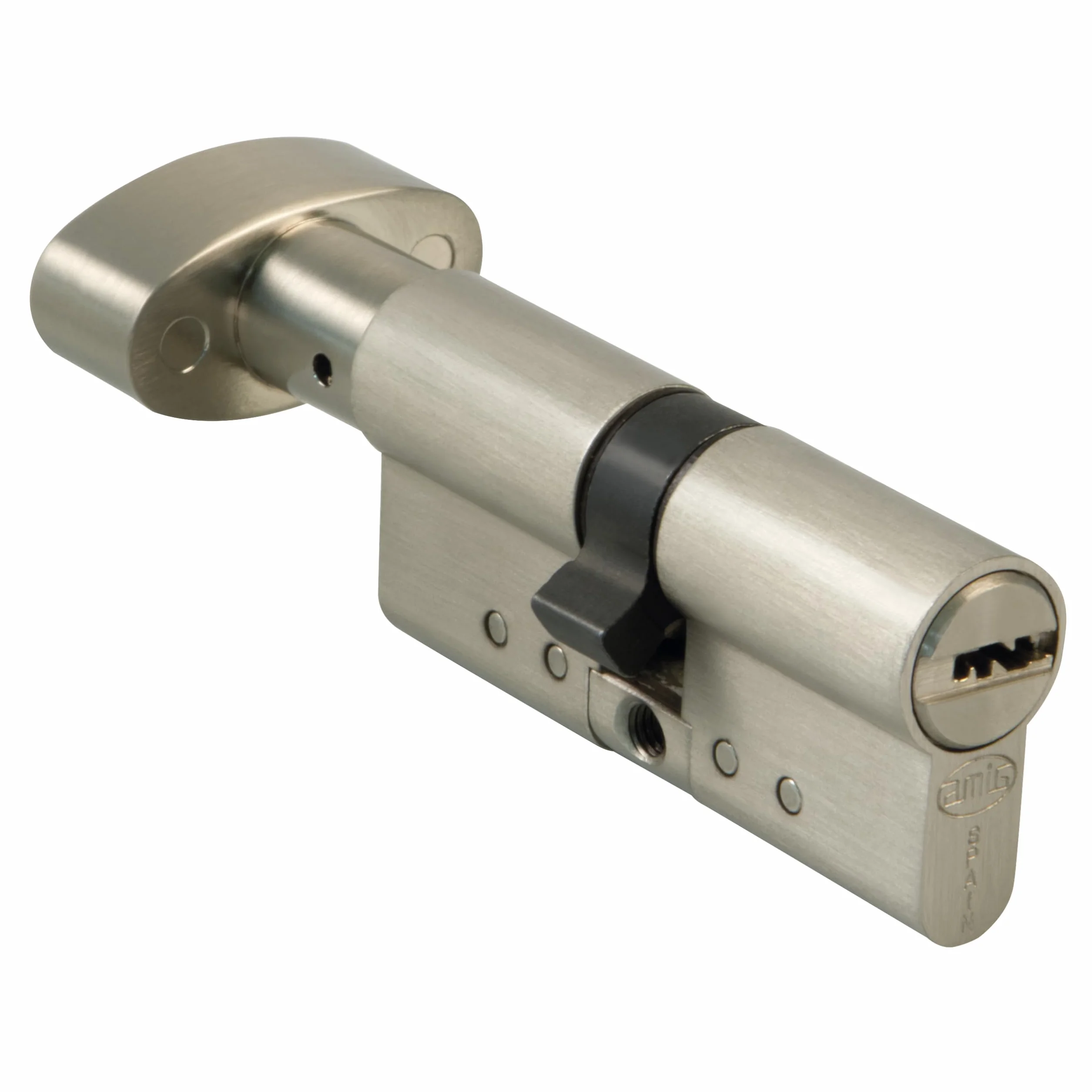 Amig - Cilindro di sicurezza con pomolo | Serratura per porte | Cilindro di Alta Sicurezza | Anti-picking e Anti-bumping | Include 5 chiavi | Cromato Satinato | Misure: 90 (45-45 mm)