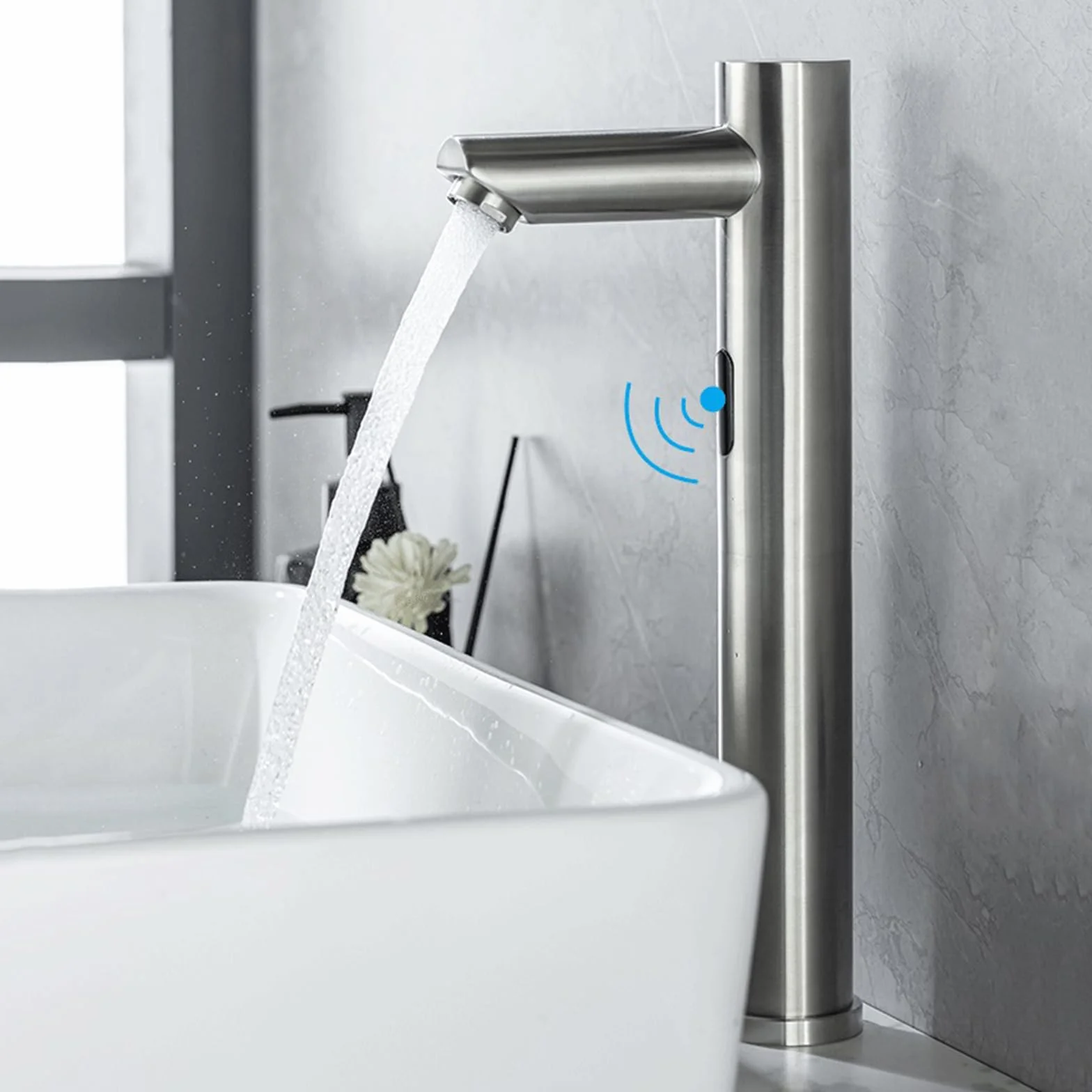 Rubinetto Sensore Automatico Bagno Lavabo Touchless Acqua Calda e Fredda Miscelatore Acciaio Inox Spazzolato Alto