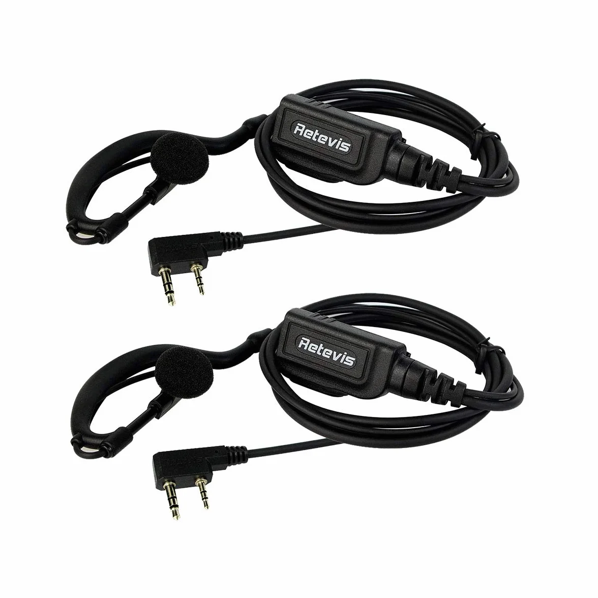 Retevis Walkie Talkie Auriculari, 2 pin G-Tipo Curvetta Auricolare Compatibile RT619 RT24 RT27 Baofeng BF-888S UV-5RV Kenwood Walkie Talkie (2 Pezzi)