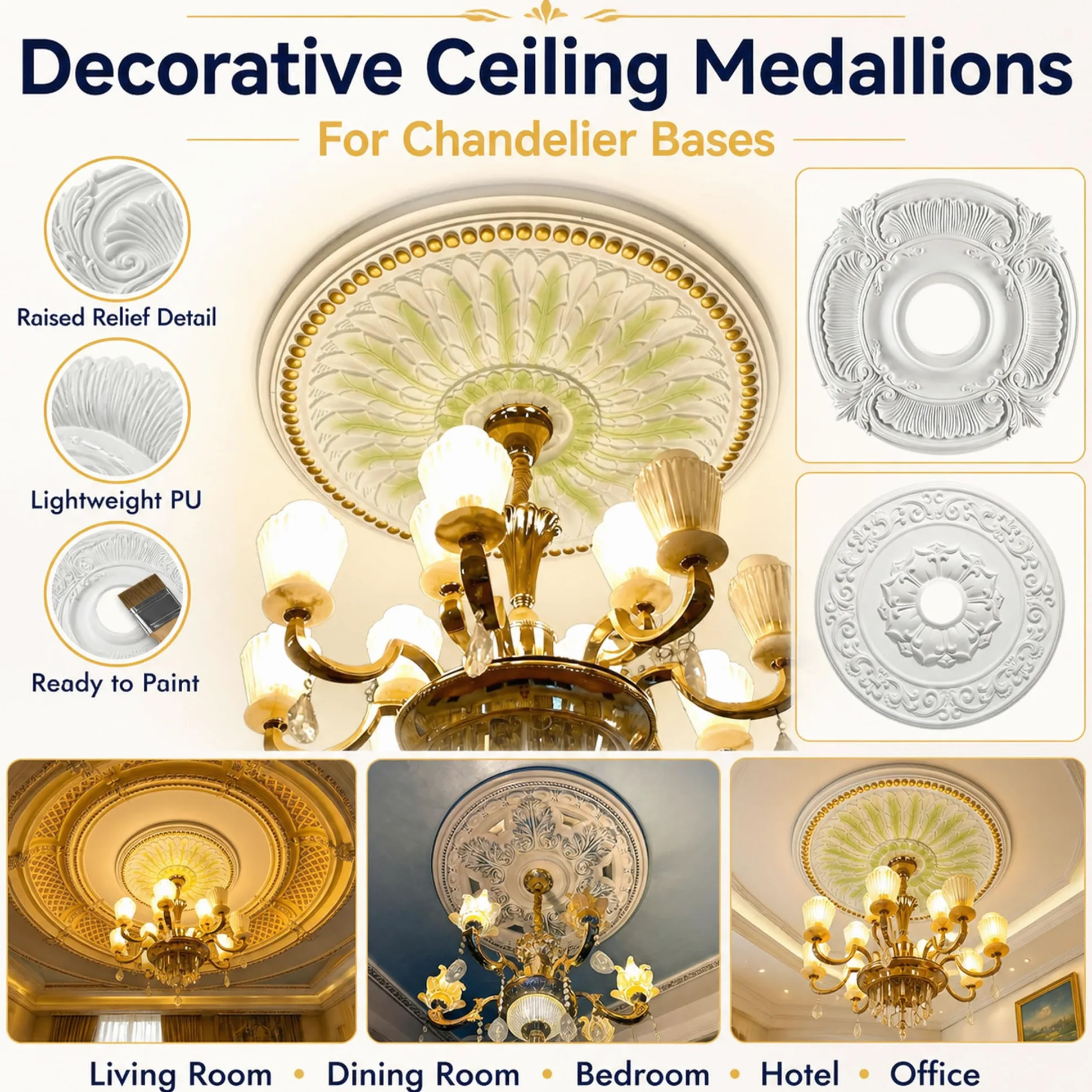 Rosone Decorativo per Soffitto,Rosone Lampadario Soffitto,Medaglione per Ventilatore da soffitto,Piastra Copertura Decorativa,Leggero,Stile Europeo,per lampadari,ventilatori a soffitto