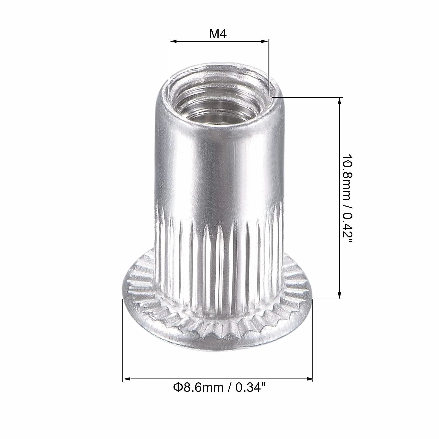 Set di 50 inserti filettati M4 in alluminio con foro 4 mm