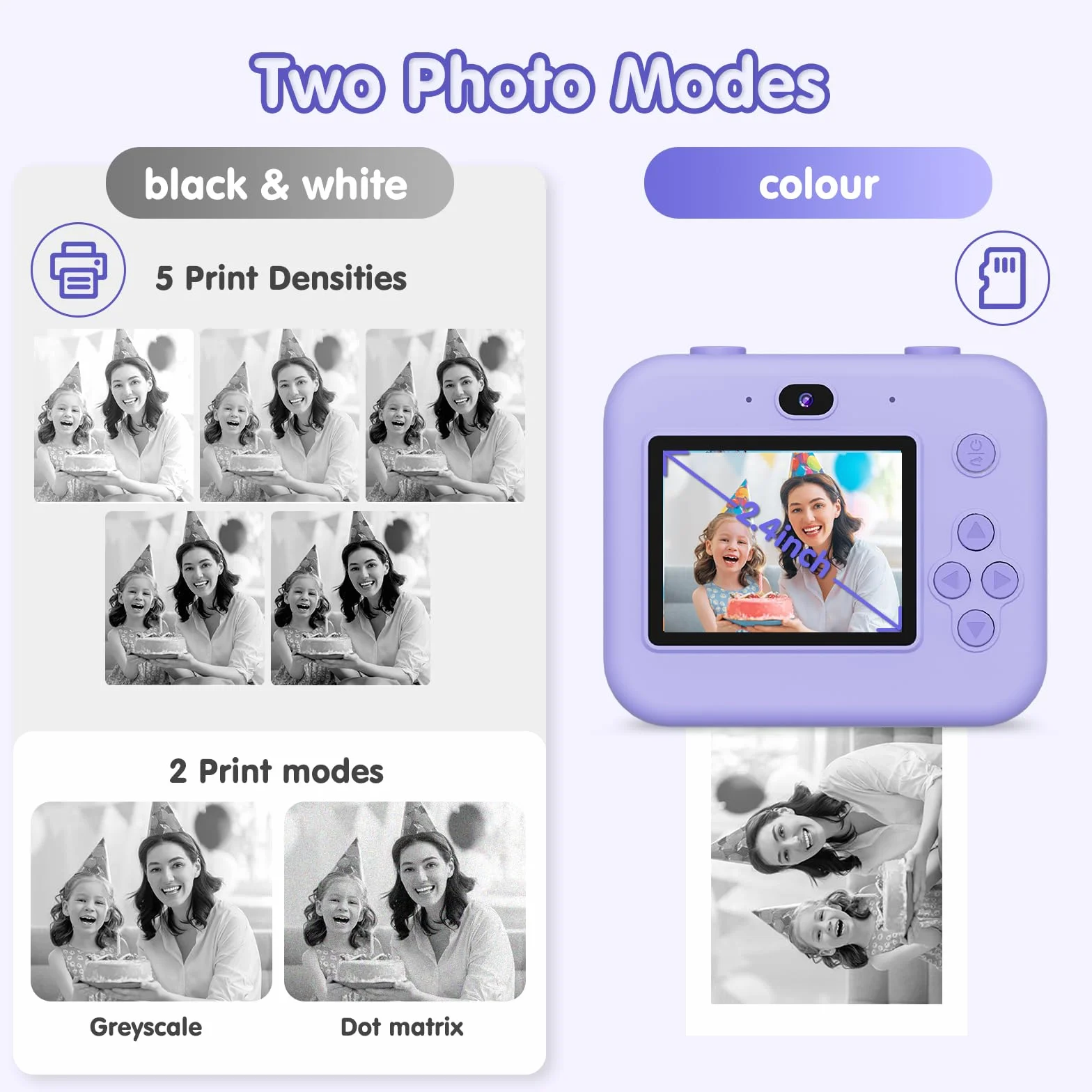 Fotocamera istantanea per bambini con selfie, fotocamera per bambini, 1080P, stampa istantanea HD, regalo di compleanno, regalo di Natale, giocattolo a partire da 3, 4, 5, 6, 8, 7, 9, 10 anni (viola)