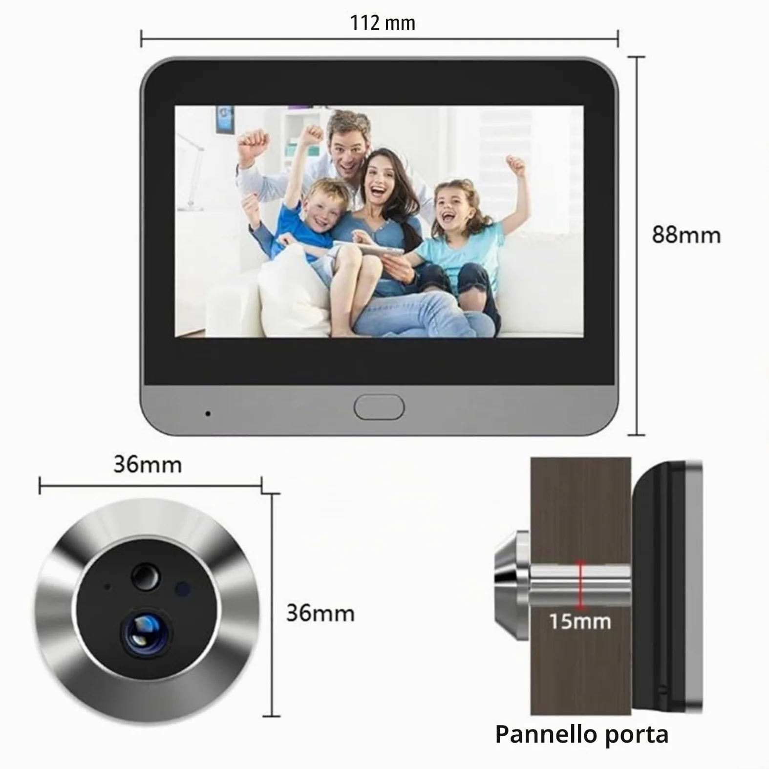 Videocitofono WiFi intelligente con schermo da 4,3 pollici, rilevatore di movimento 1080p, spioncino digitale, visione notturna, per fori per porte da 14-30 mm (bianco)