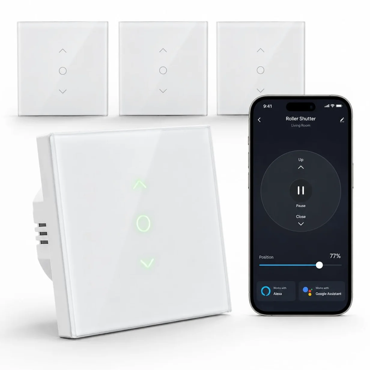LoraTap Interruttore per tapparelle Wi-Fi a 4 moduli: controllo centralizzato in tutta la casa | Orari e posizioni 0-100%, meno percorsi quotidiani, controlla lo stato in movimento, non richiede hub