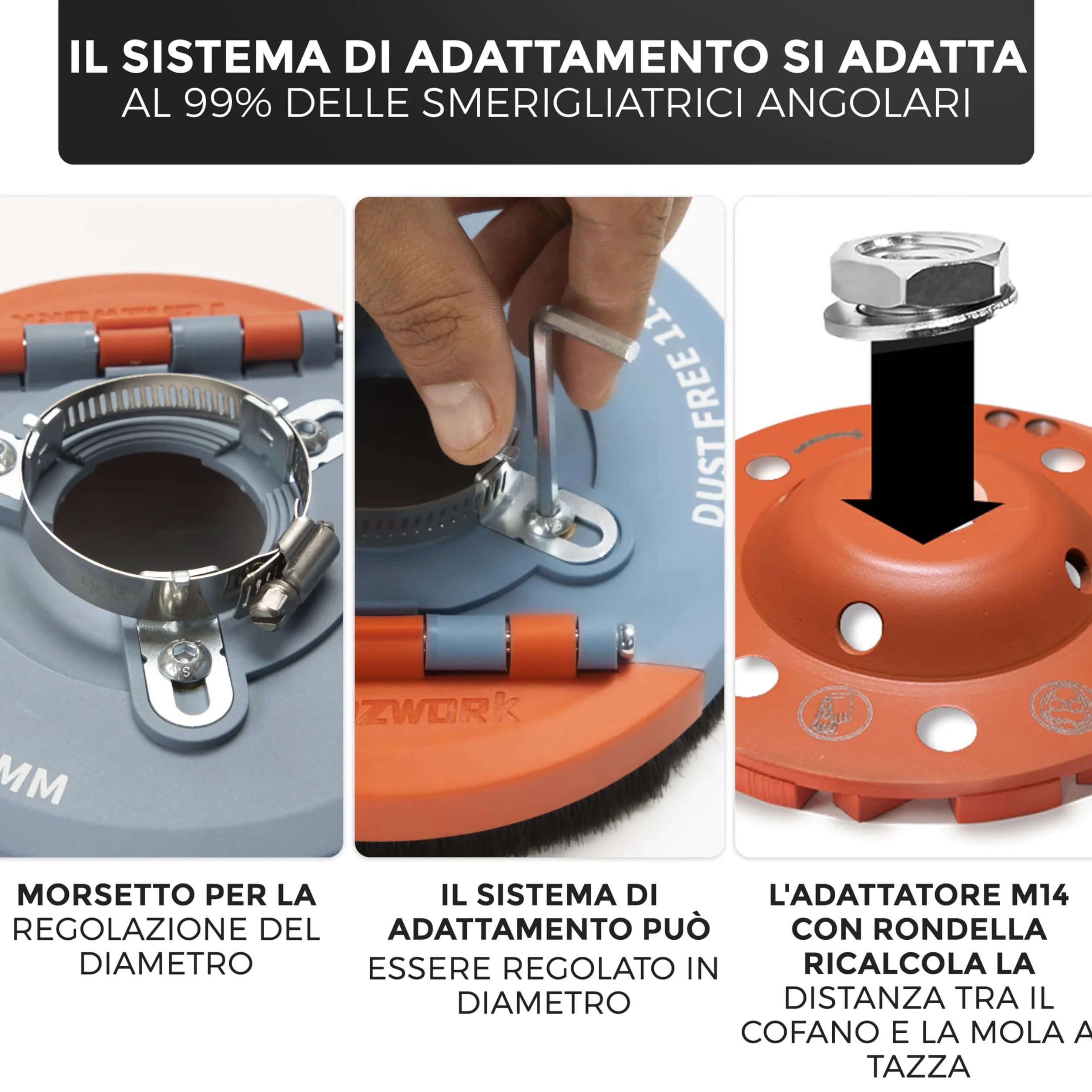 Cappa di aspirazione per smerigliatrice angolare 125 mm con 2 dischi diamantati professionali