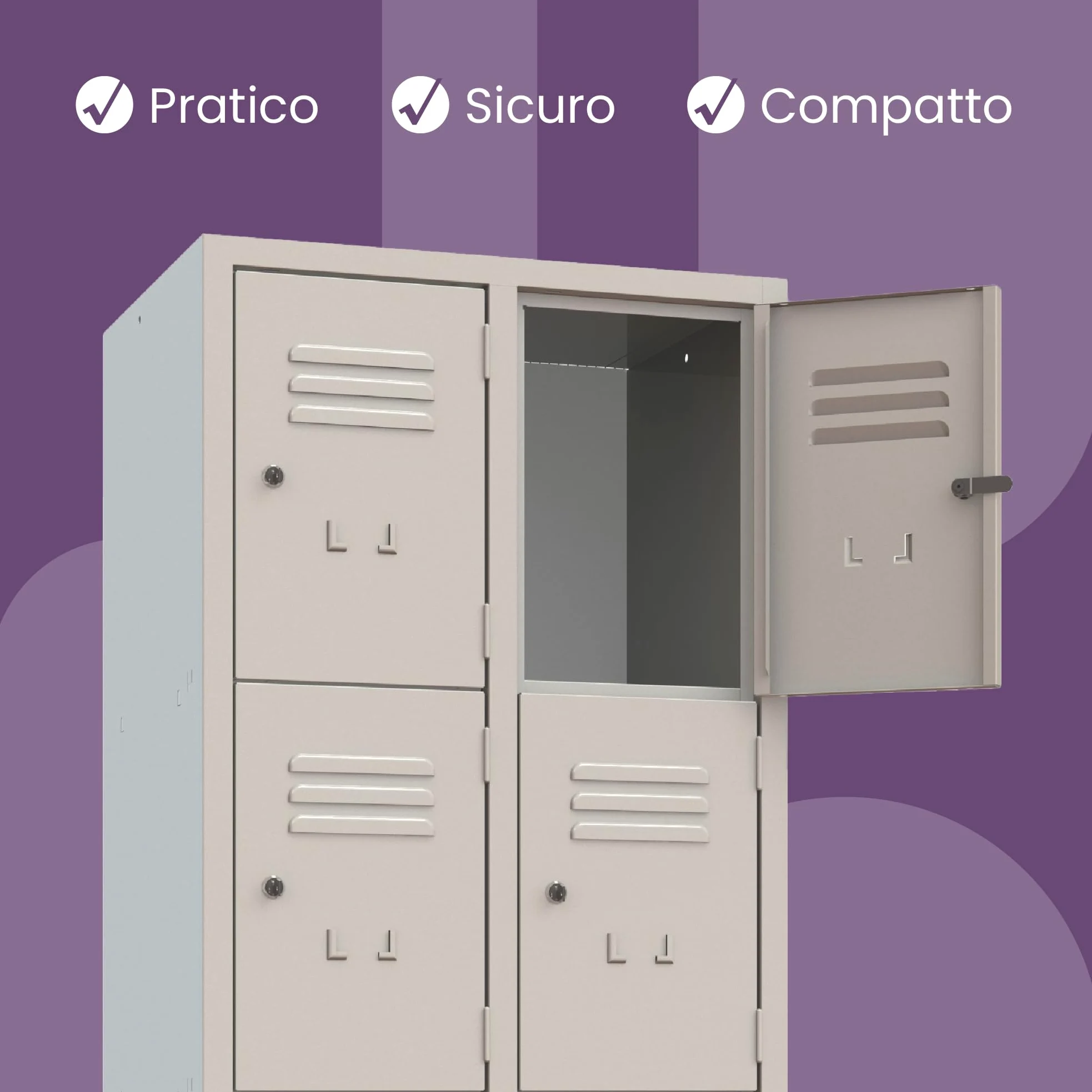 XLOCKERS Armadio Casellario in Metallo per Ufficio, Scuola, Palestra - 8 Posti Salvaspazio con Serratura e Chiave, Made in Italy, Grigio RAL 7035, 61,5x50x180 cm