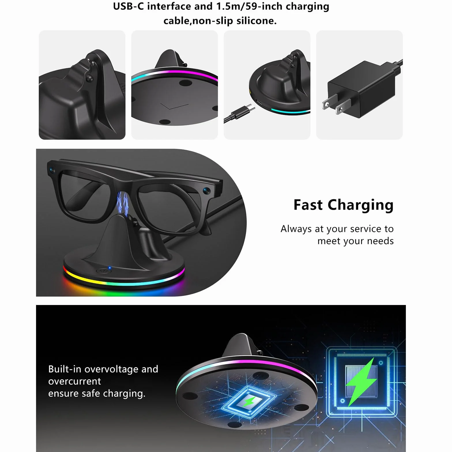 Moderna compatta per Ray Smartests Glass | Alloggiamento in ABS con ricarica sicura e Quick Power Quick Dock, piattaforma sicura, moderno compatto