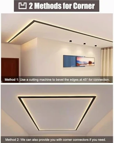 Dimensioni delle modanature per soffitti, Modanatura della finitura del soffitto in alluminio Modanatura della corona del diffusore a canale LED bifacciale Lunghezza personalizzata(15ft (4.6m))
