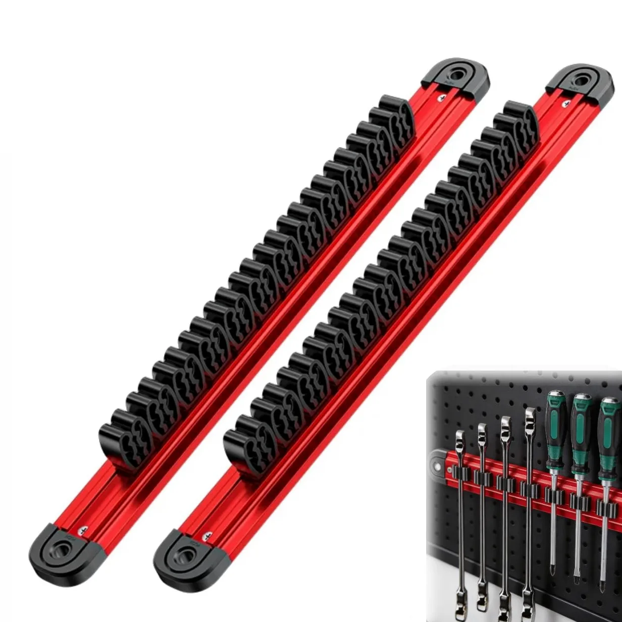 2 Pz Barre Magnetiche per Attrezzi, 40cm Porta Attrezzi Magnetico con 12 Clips da 1-7mm Barra Magnetica Portautensili Organizzatore di Bussole Porta Bussole Magnetiche per Garage Officina