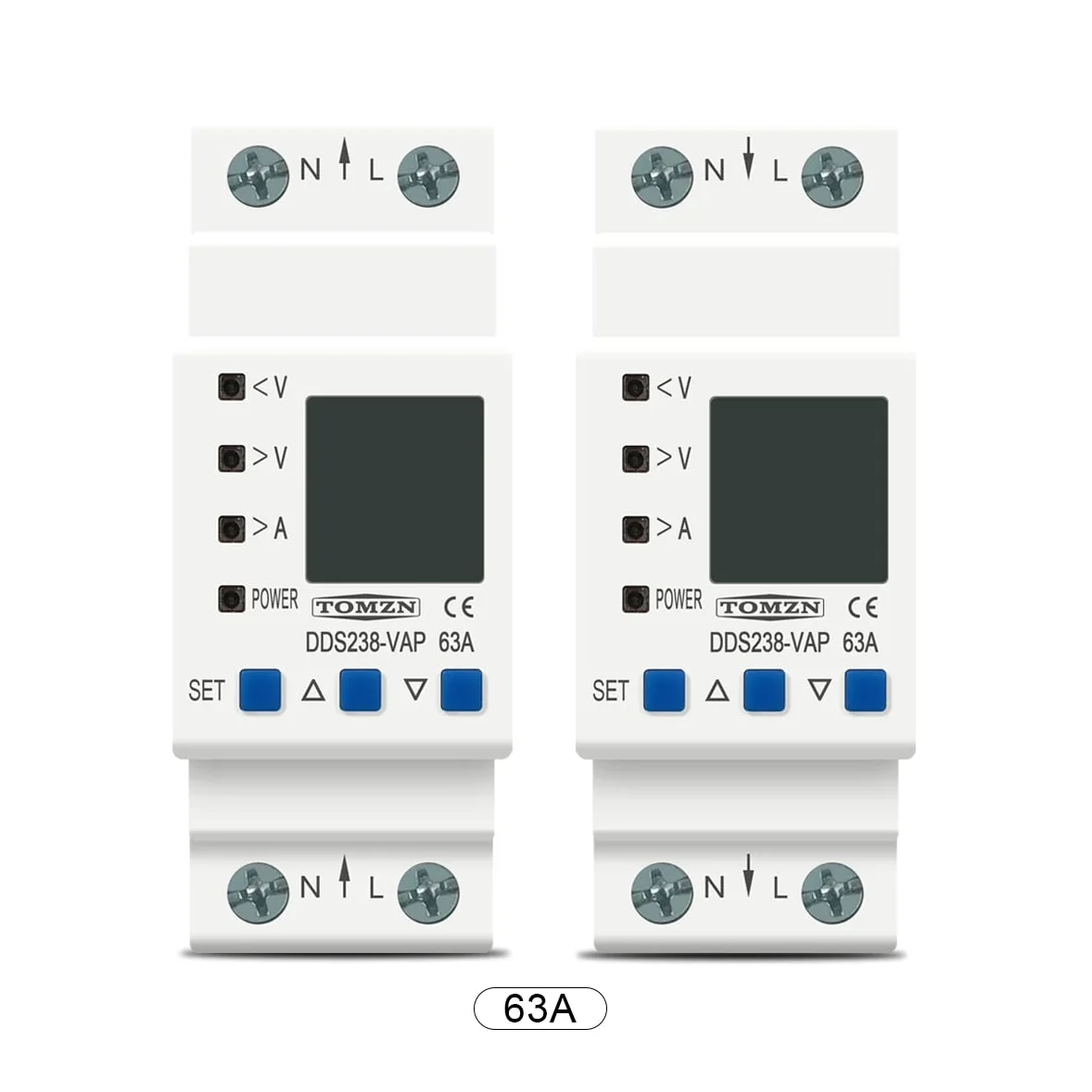 Interruttore Magnetotermico Differenziale 6. 3A 80A 110 V 230V Guida DIN Regolabile sopra sotto tensione Protezione del dispositivo di protezione limite Voltmetro KWH(63A Bottom input)
