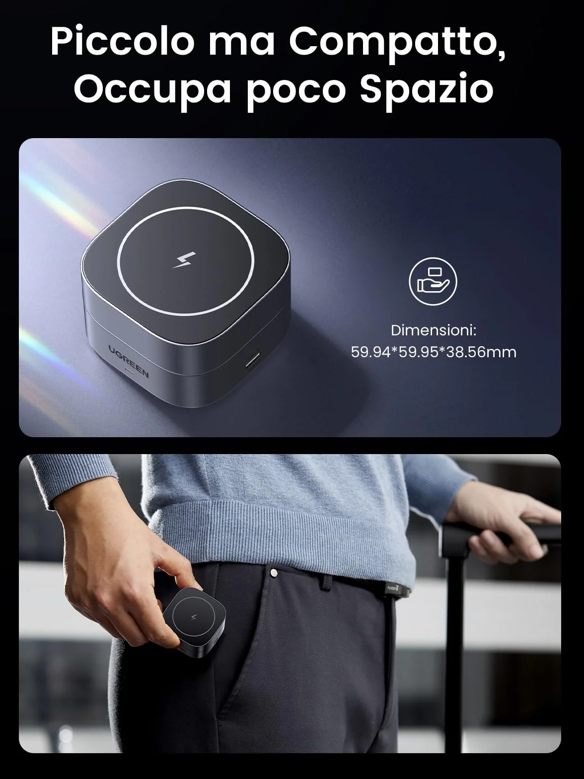 UGREEN MagFlow Caricatore Wireless, Stazione di Ricarica 2 in 1 per Cuffie, Caricabatterie Magnetico Compatibile con iPhone 17 Pro Max Air/16/15/14/13/12, AirPods PRO 2/3