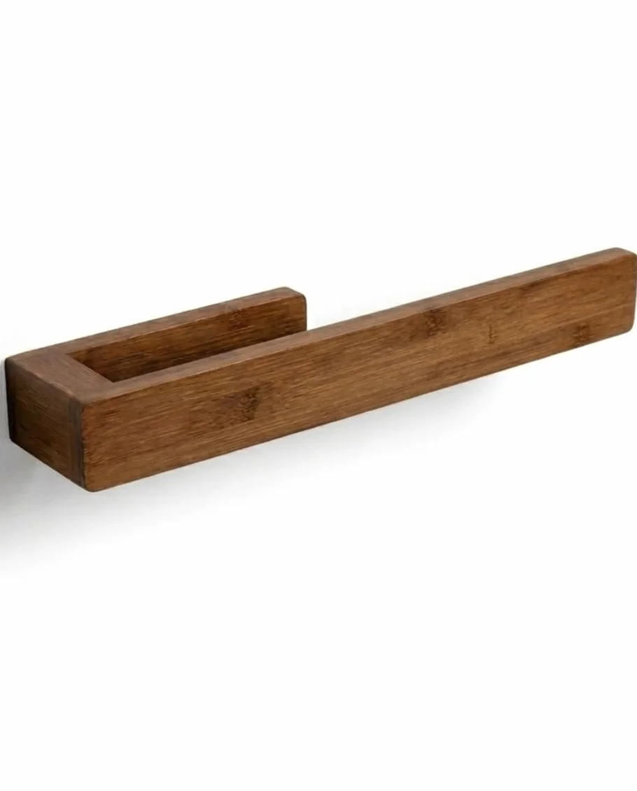 Porta Asciugamani Bagno Bambù Naturale 30cm Adesivo Extra Forte Resistente all'Umidità
