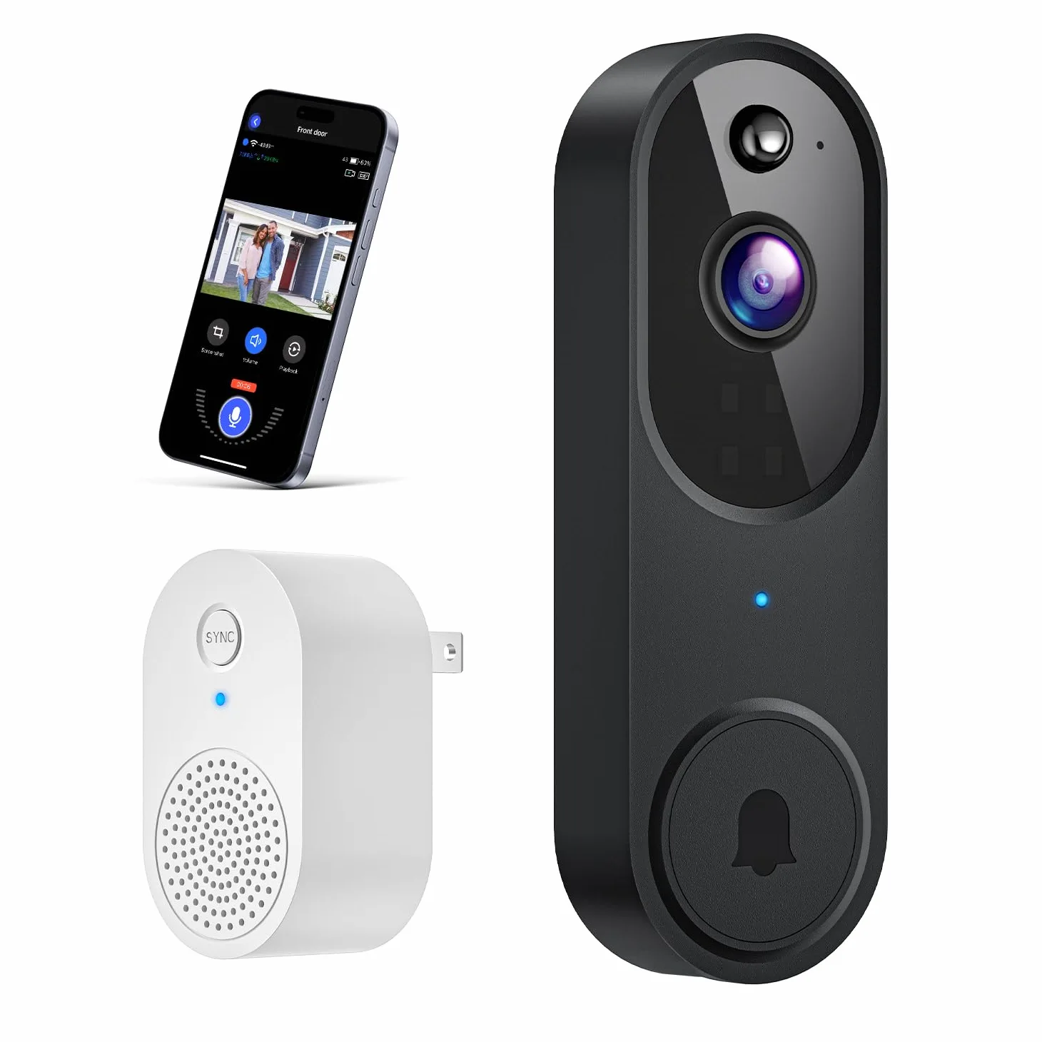 Videocitofono wireless Wi-Fi con rilevamento del movimento AI, audio a 2 vie, visione notturna, archiviazione cloud, solo Wi-Fi a 2,4 GHz, alimentato a batteria