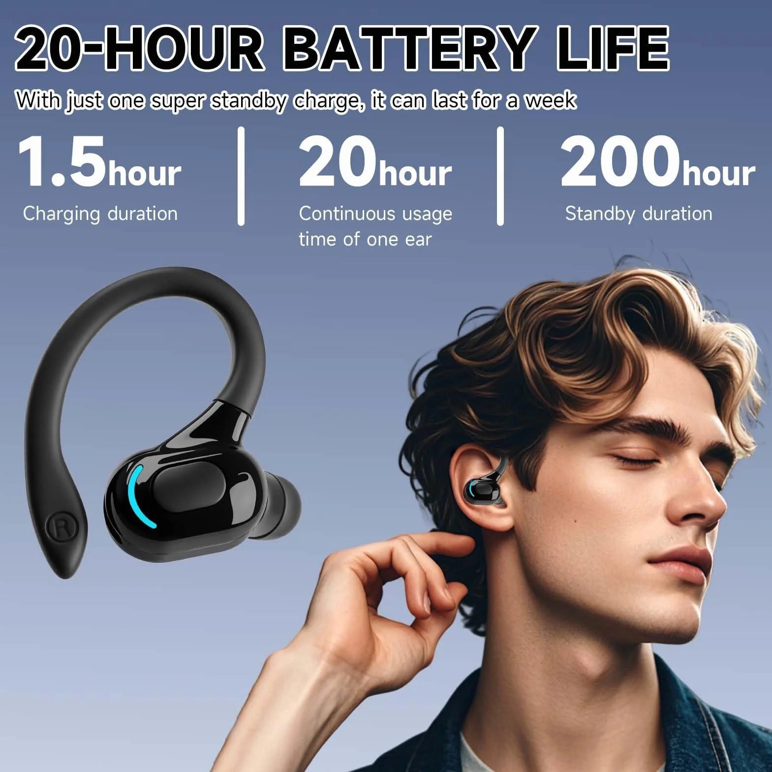 Auricolare Bluetooth Mono V5.2 Cuffie Vivavoce con Microfono Design 360° sopra l'Orecchio Pinganello Bluetooth Mobile Compatibile con Phone, Android e PC