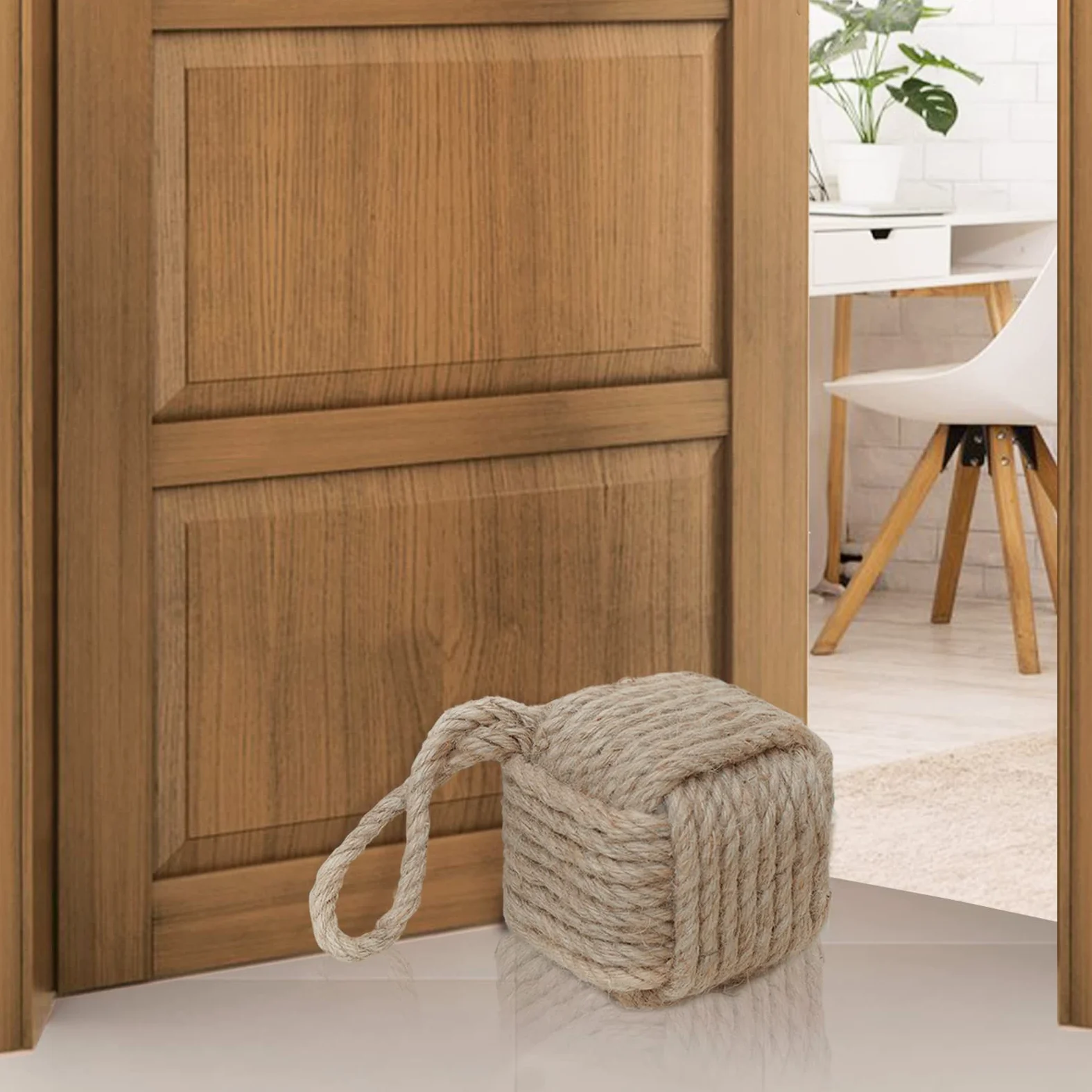 Marwood Fermaporta decorativo con nodo in corda, realizzato a mano con maniglia, da interno, zavorrato, in iuta, per porta e finestra, quadrato (12,7 x 12,7 cm, 2 kg)