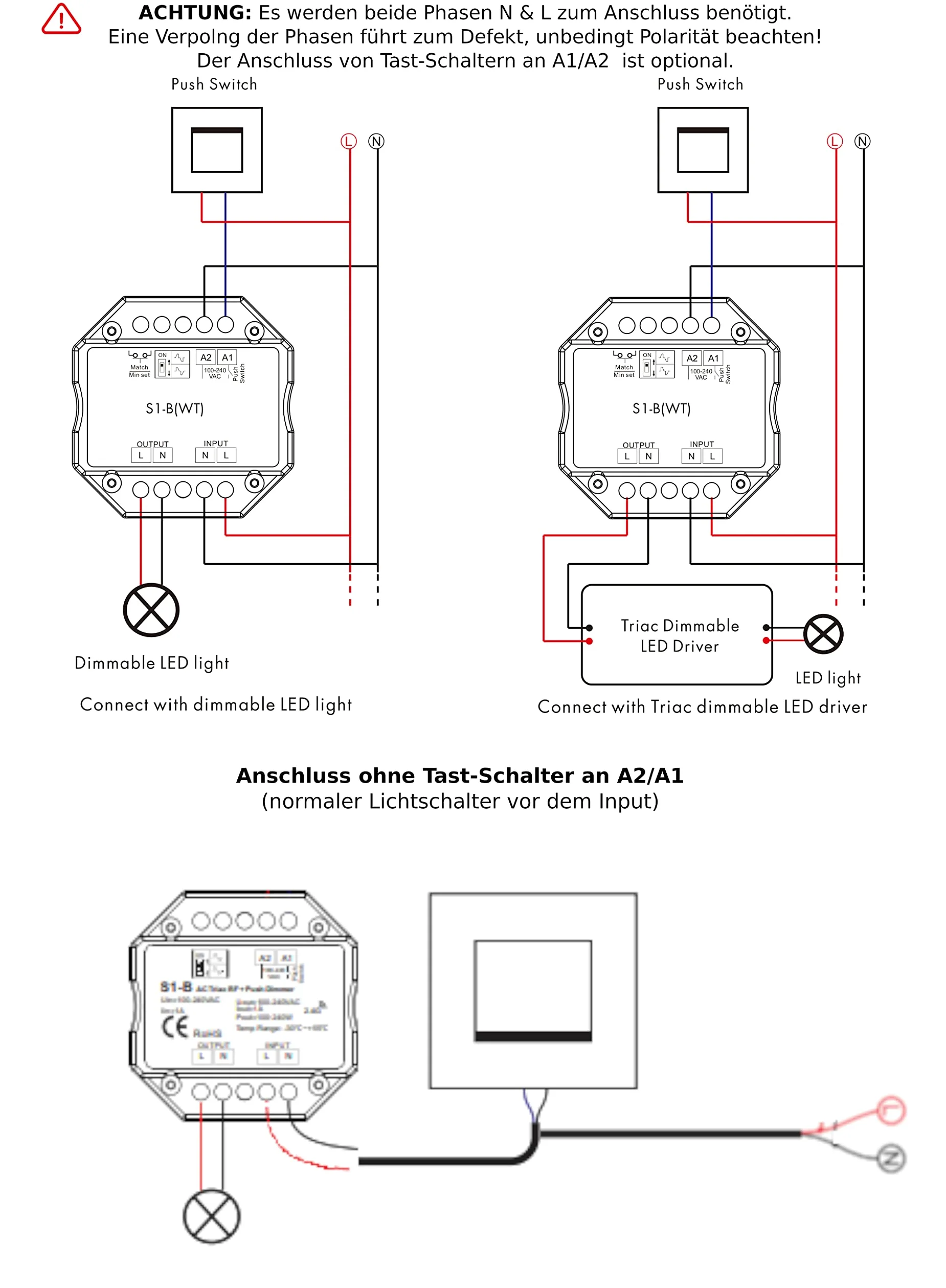 Wireless Dimmer 230V - Triac Universale Regolabile per LED con iniziali o finali Bordo - Inserto oscuramento elettronico Compatibile con Il Tasto (luminosità di Telecomando + Telecomando)