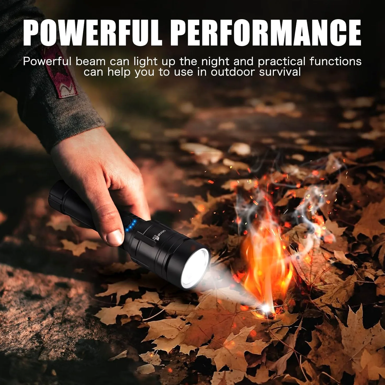 ULTRAFIRE Torcia LED ricaricabile da 1500 lumen con lente Lgnition, torcia tattica zoomabile con fondina per cintura, 3 modalità per campeggio all'aperto escursionismo Z10