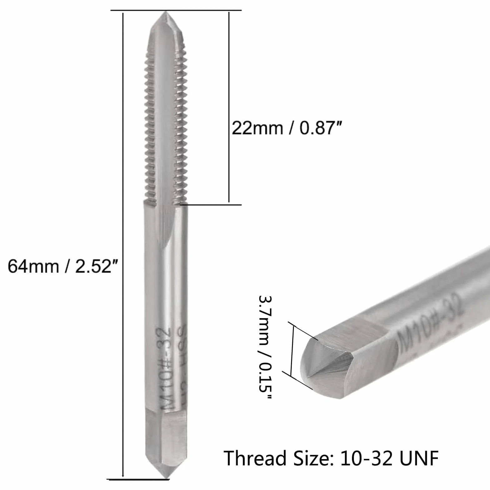Rubinetto a vite TA-VIGOR 10-32 UNF, acciaio ad alta velocità, 3 scanalature, 5 pezzi
