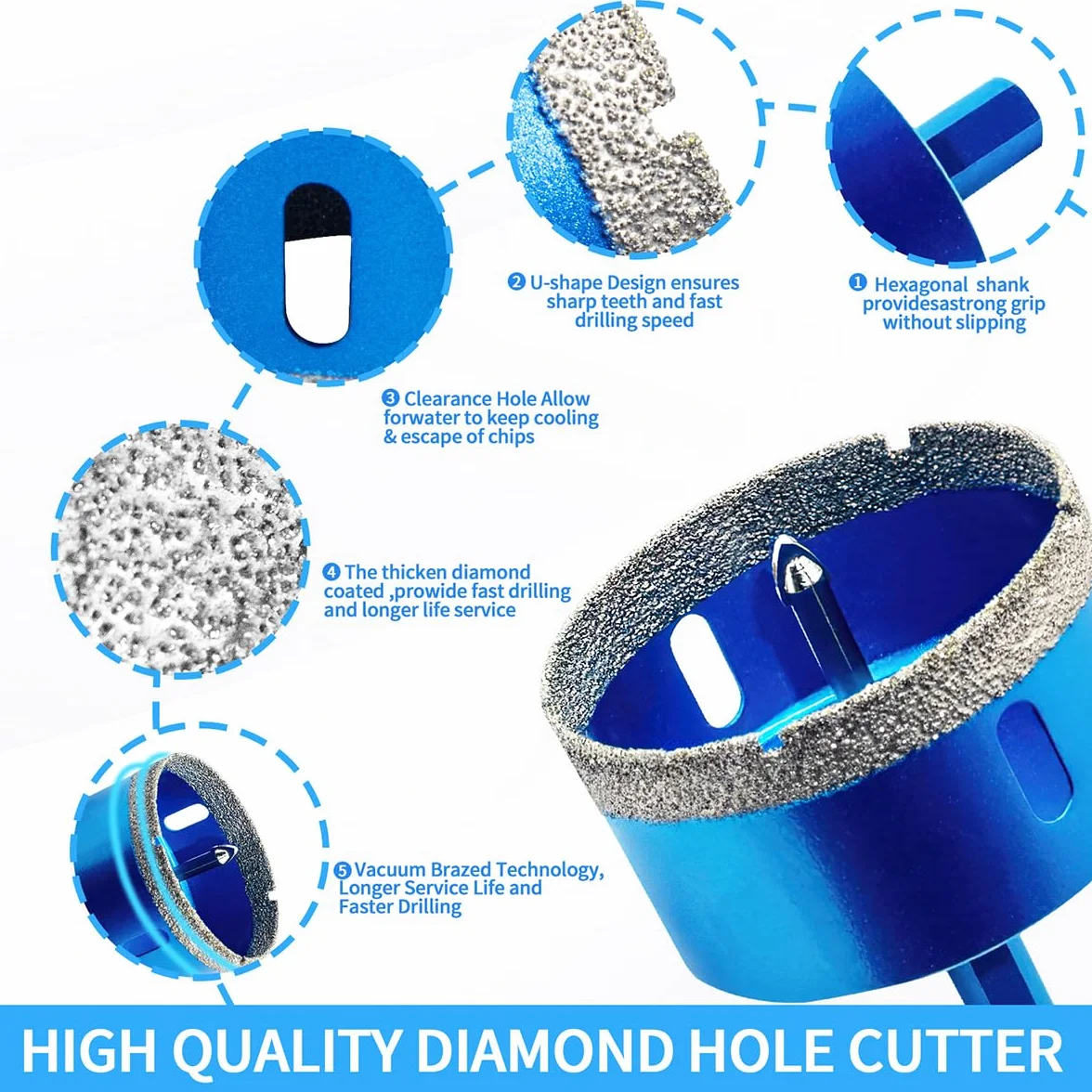 Punte per Trapano Diamantate 42mm con Punte Guida di Centraggio, Sega a Tazza Diamantata per Piastrelle, Marmo e Ceramica
