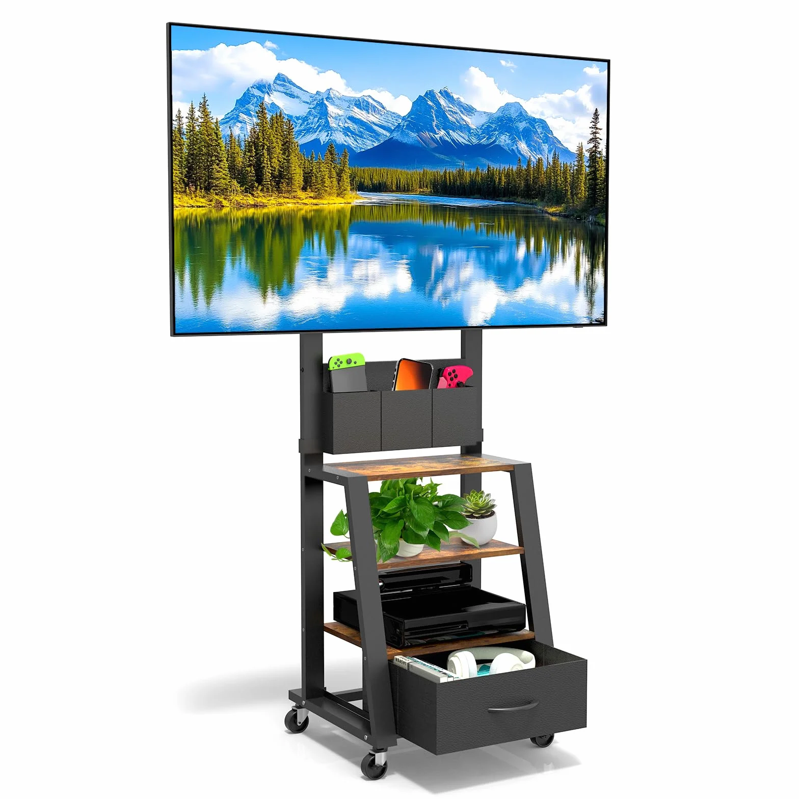 Mobile porta TV con ruote, cassetto e 3 ripiani per TV piatti/curvi da 23"-60", mas 72 kg, per LCD/LED/OLED. Carrello mobile con altezza regolabile per casa, ufficio e esterni, VESA mas 400x400mm