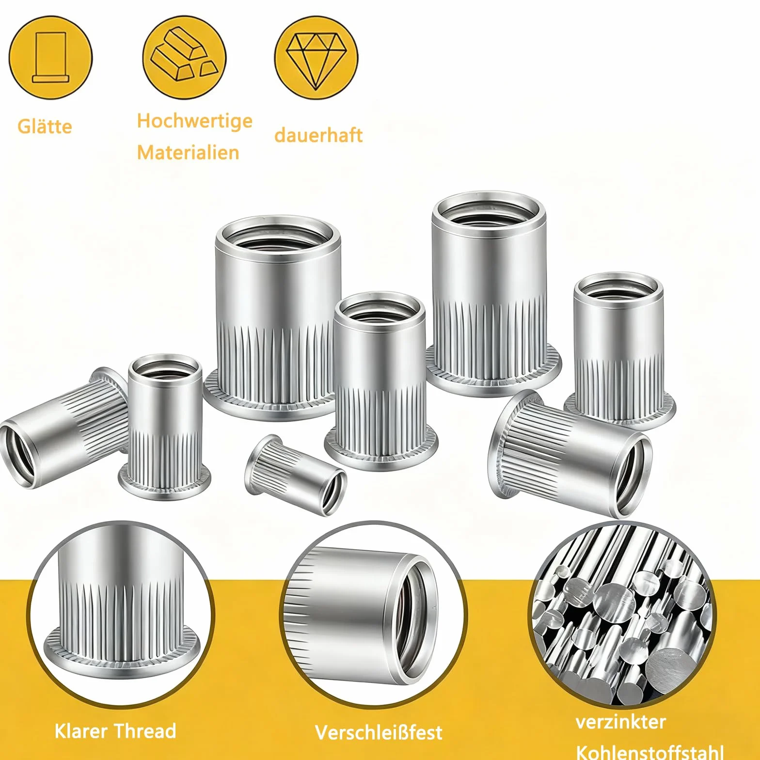 Dadi per rivetti a testa piatta M4 A2 V2A alluminio 50 pezzi
