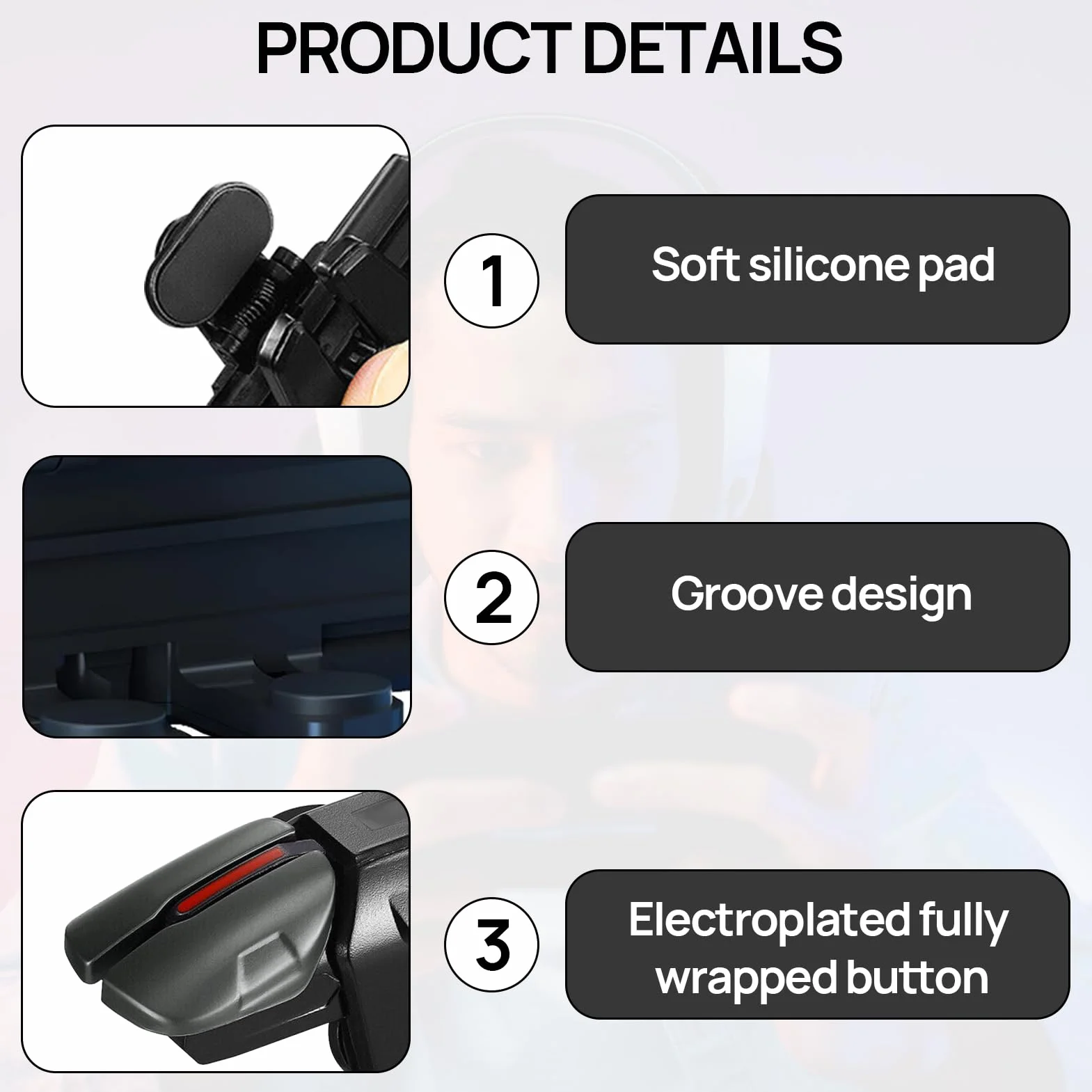 DONOONIS Joystick per Telefono, Triggers 6 Dita per iPhone e Android, Grilletti L1R1 L2R2 Rapid-Fire per PUBG, Tiro Veloce Smartphone Mobile Gamepad