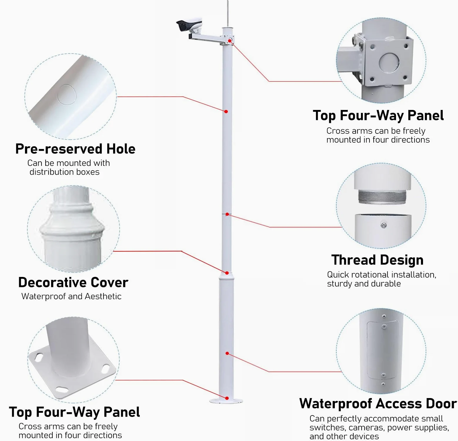 ERRULAN Staffa per Telecamera Esterna Supporto per palo per Telecamera di Sicurezza Esterna e Pannello Solare, palo di sorveglianza, palo CCTV per Tutte Le Stagioni(A,Height 2.5m/8.2 ft)