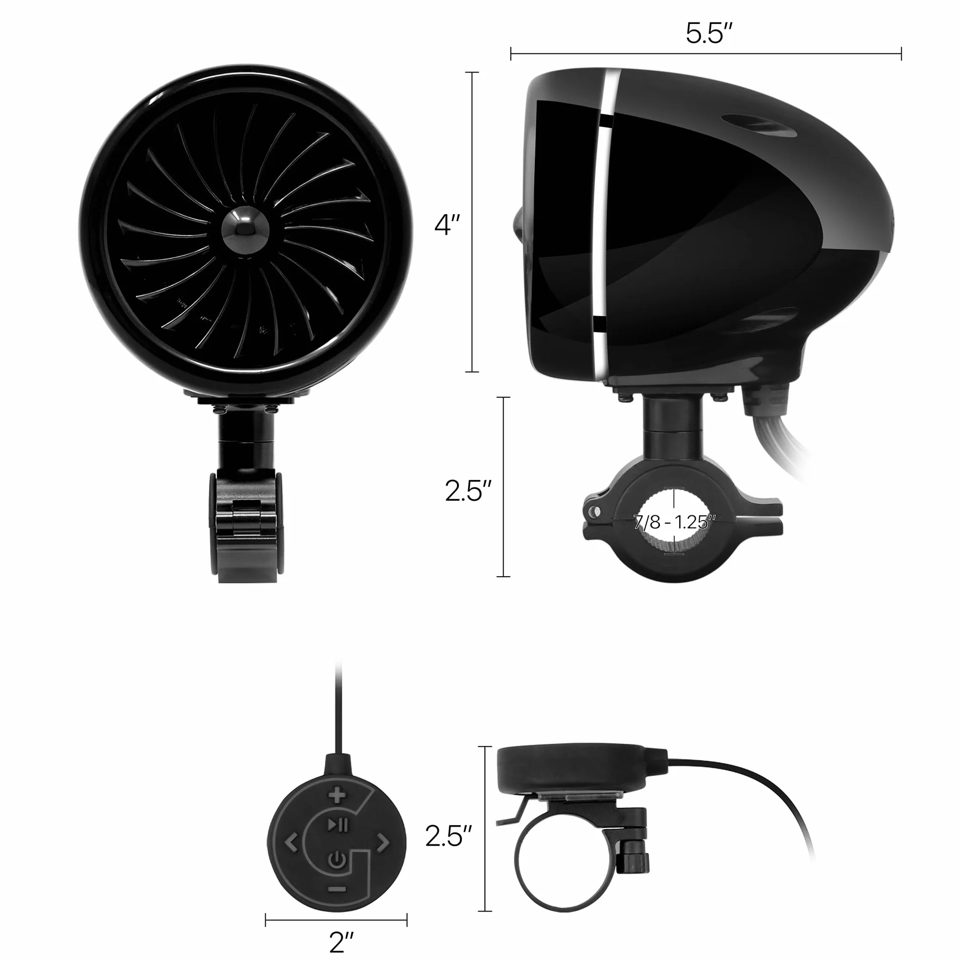 GoHawk Altoparlanti Bluetooth per moto con anello LED, sistema stereo impermeabile da 4 pollici, amplificatore integrato con lettore audio musicale w/USB AUX per Harley ATV Scooter 4 ruote, AJ4-Halo