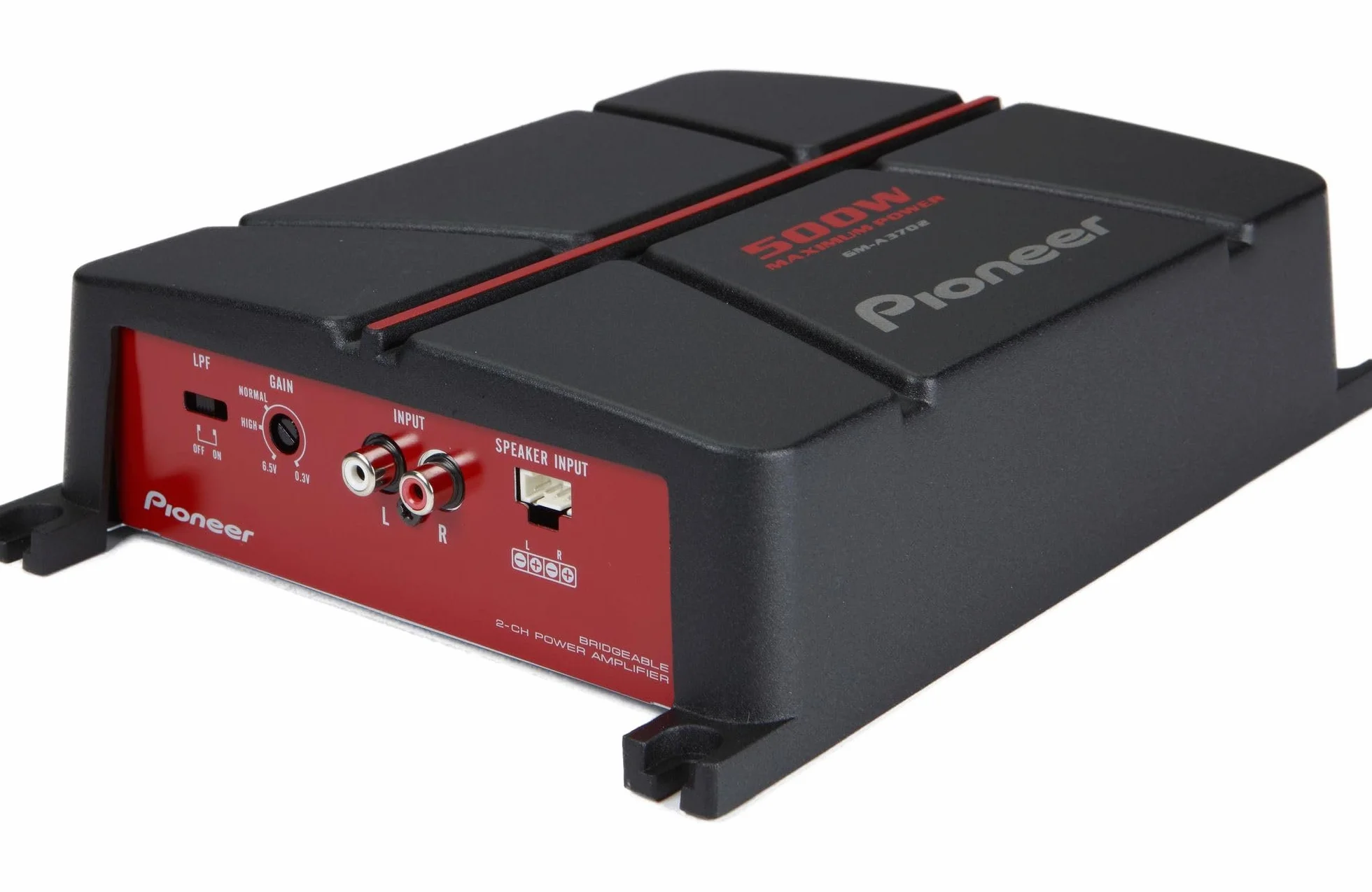 Amplificatore collegabile a ponte Pioneer GM-A3702 a 2 canali (500 W), bassa distorsione, alloggiamento del dissipatore di calore a corpo singolo, tensione di ingresso fino a 6,5 ​​V