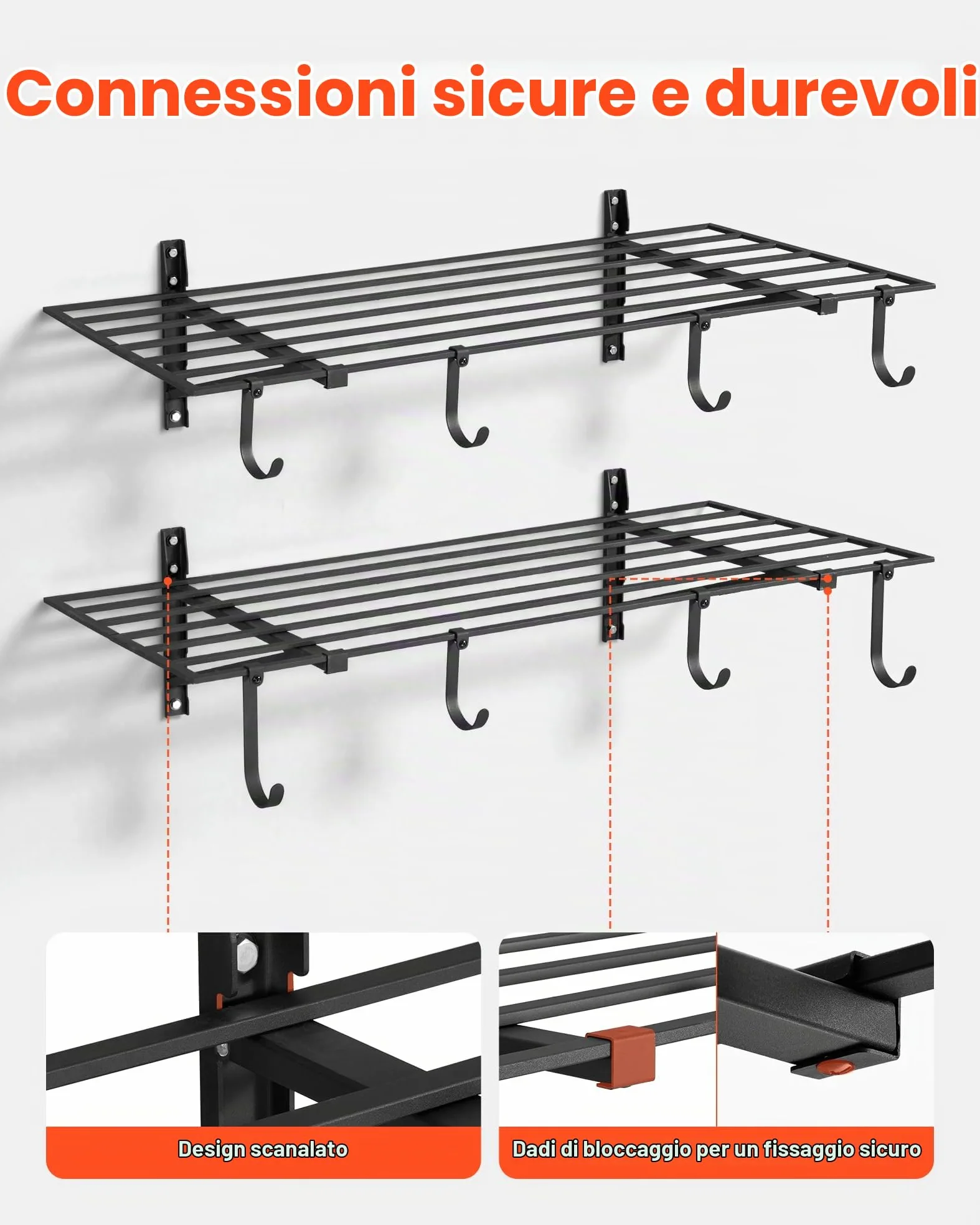 VEVOR Scaffale da Parete per Garage Officina 2 pezzi 122x61,5x30,5 cm, Scaffale Portaoggetti da Muro per Officina Lavanderia con Ganci Carico Singolo 118 kg, Griglia Portaoggetti da Parete, Nero