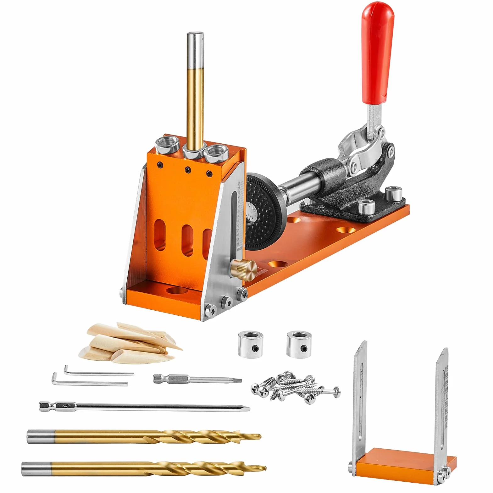 VEVOR Kit Dime per Fori Tascabili 3 Fori con Chiave Punte Quadrate, Set Dima Foratura Angolare Lavorazione Legno Alluminio