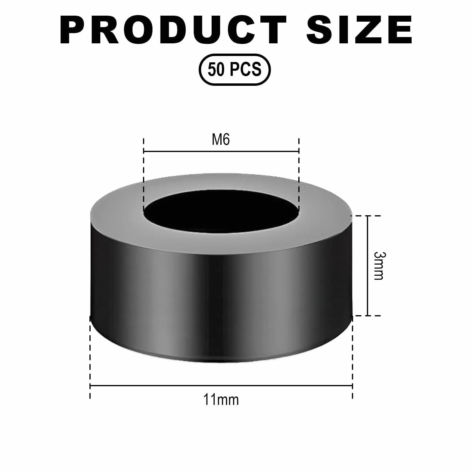 Manicotti distanziatori in plastica M6 50 szt, gumowe 11x3 mm, dischi isolanti neri do śrub