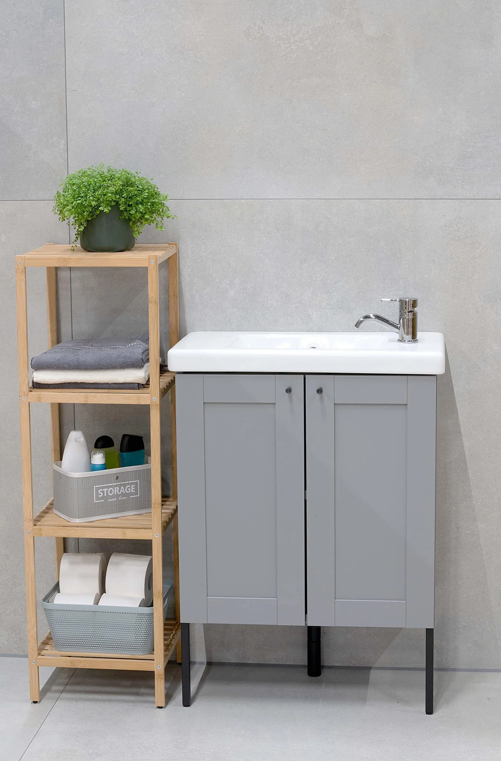 Alpina Mensola da bagno 4 ripiani Armadietto bambù 32x33x108.5 cm
