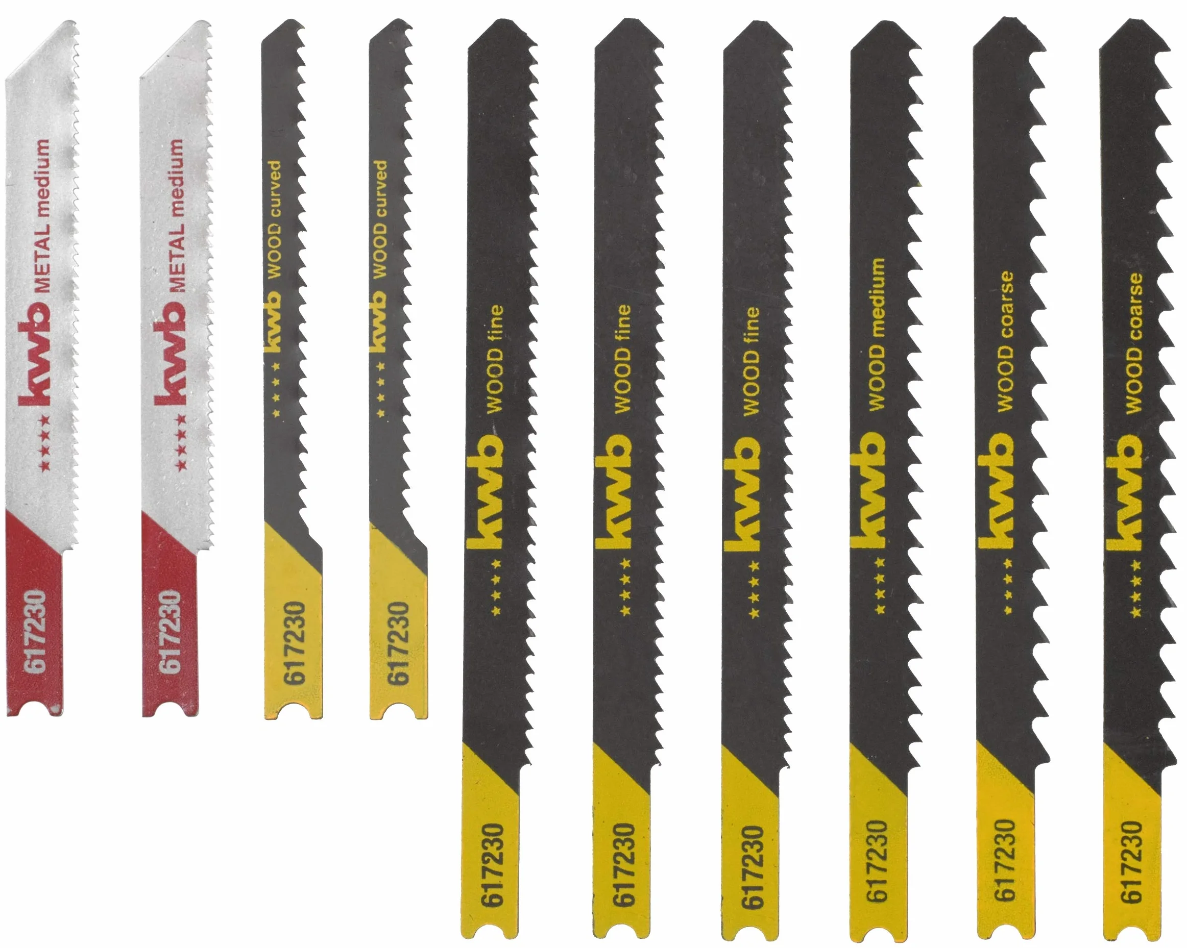 kwb 617230 Lame per seghetto alternativo con codolo S-30, set universale per metalli non ferrosi e legno, 10 pezzi