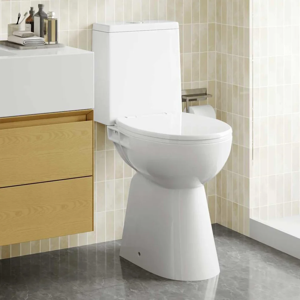 vidaXL WC Rimless Ceramica Bianco 50,5x36,5x50 cm Sedile Soft-Close Altezza Comfort +7 cm WC a Coppia Stretta Design Slim