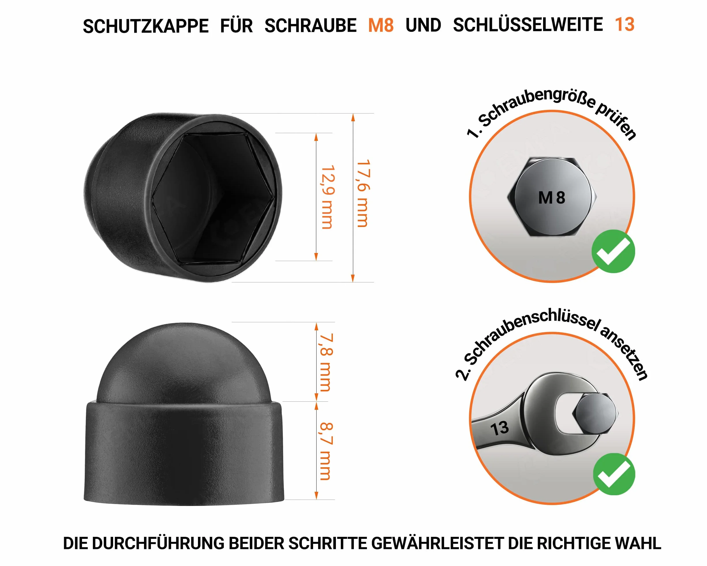 Cappucci copri-dado bulloni M8 (chiave 13) Nero 25 pezzi EMFA