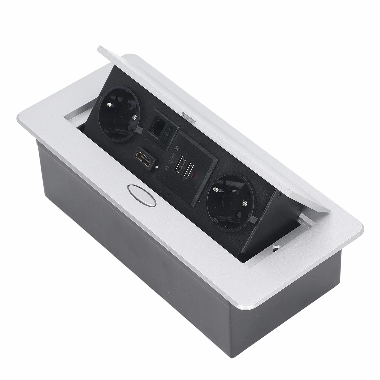 Presa Multipla Nascosta da Tavolo con Doppia USB 16A per Ufficio Domestico Resistente Acciaio Inossidabile Argento