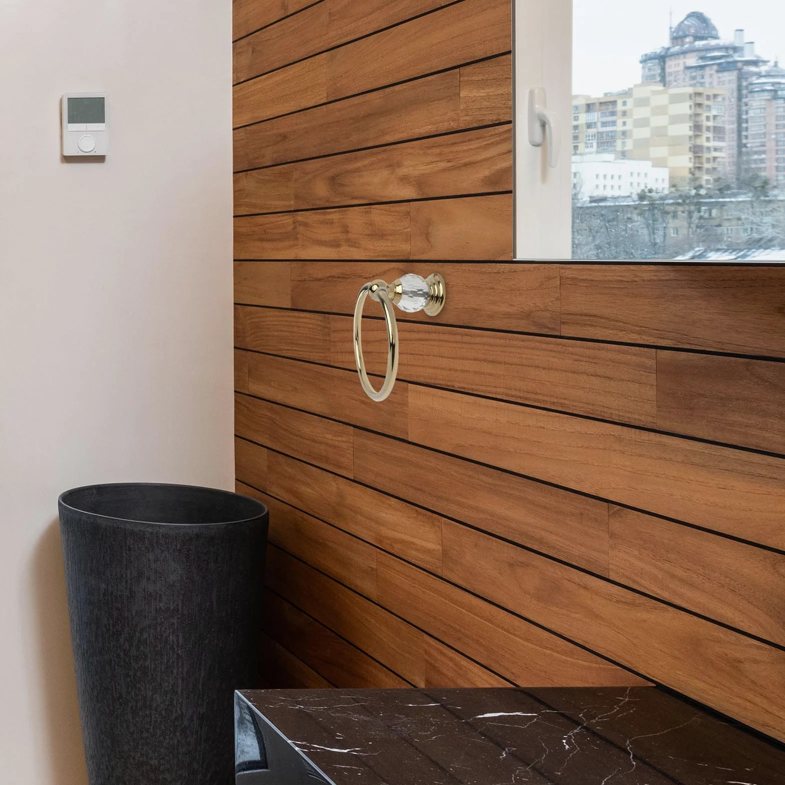 Portasciugamani Anello Dorato in Acciaio Inox Resistente alla Corrosione, Gancio Portasciugamani Rotondo da Bagno Design Chiusura Sicuro, per Bagno, Cucina e Camera da Letto