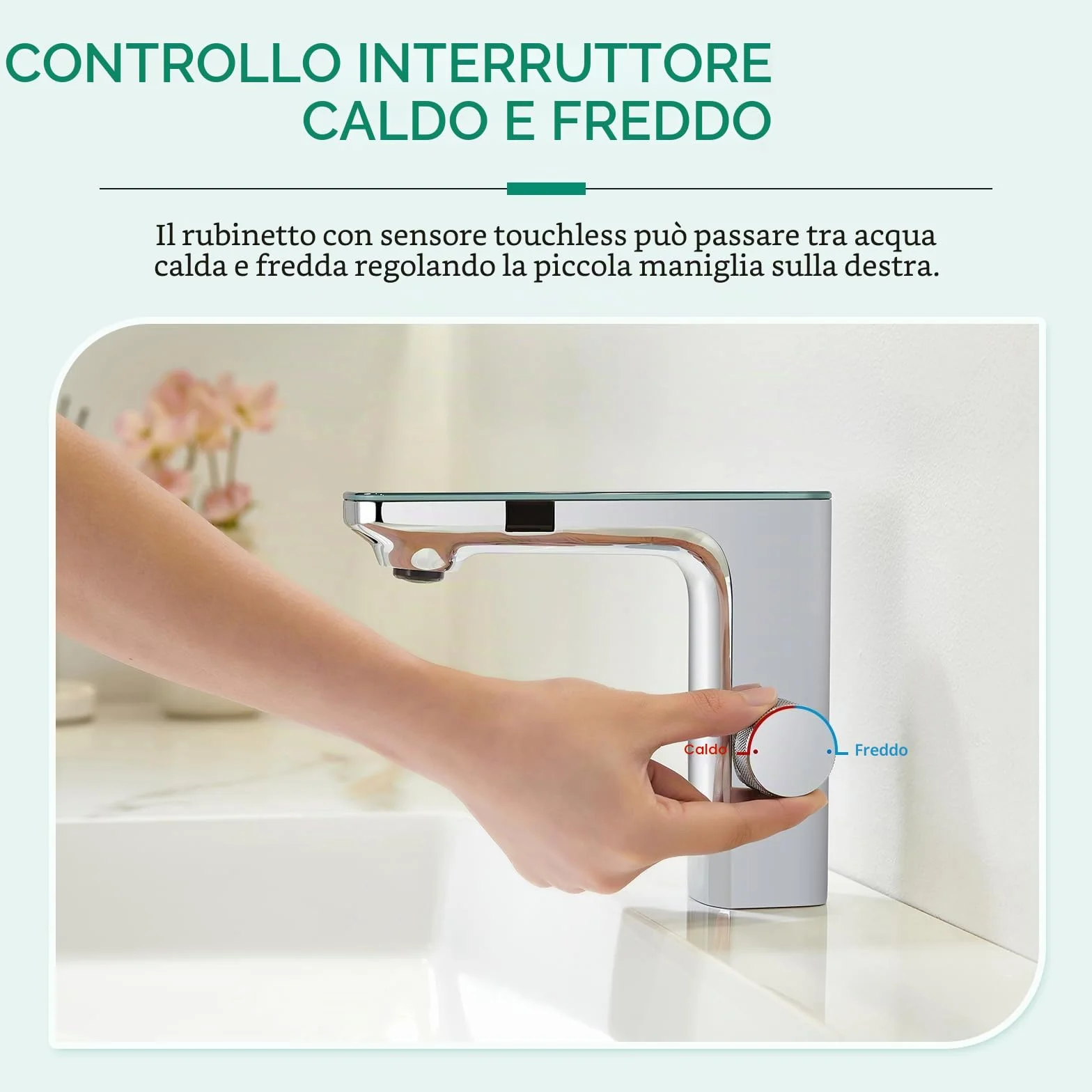 CREA Rubinetto Bagno Infrarossi, Miscelatore Lavabo Automatico con Sensore Cromato