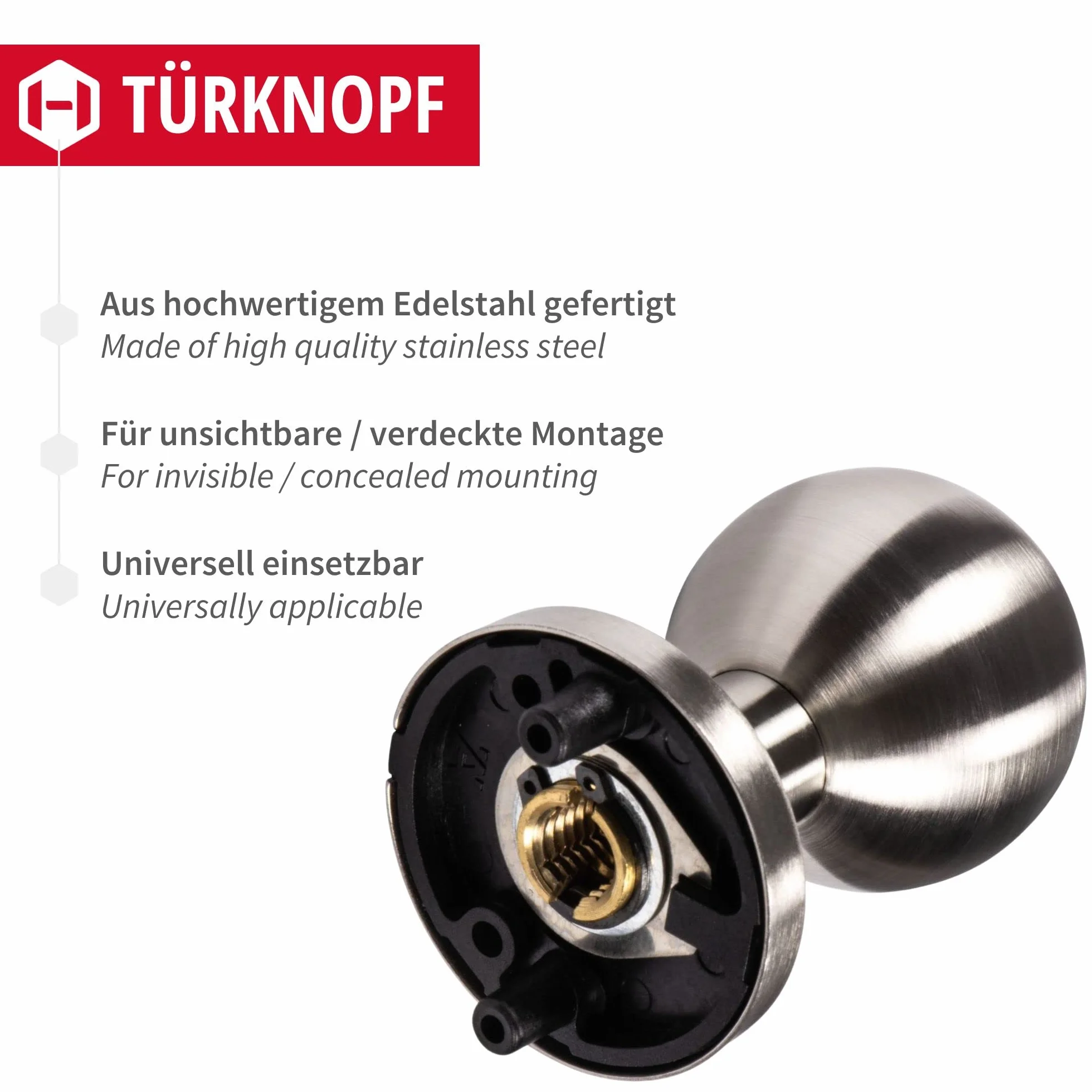 JUVA Pomello moderno per porta in acciaio inox LDK 214 Ø 50 mm a sfera fisso
