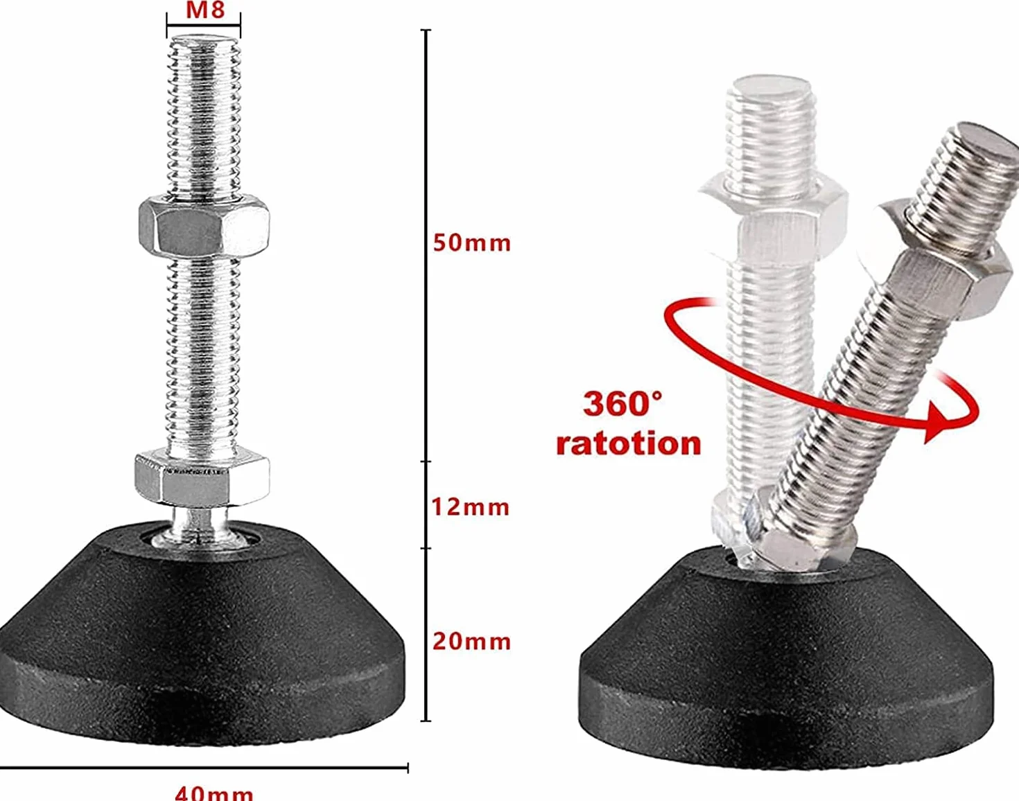 Uni-Fine piedini di livellamento regolabili in acciaio inossidabile M8 x 40 mm heavy duty confezione da 4