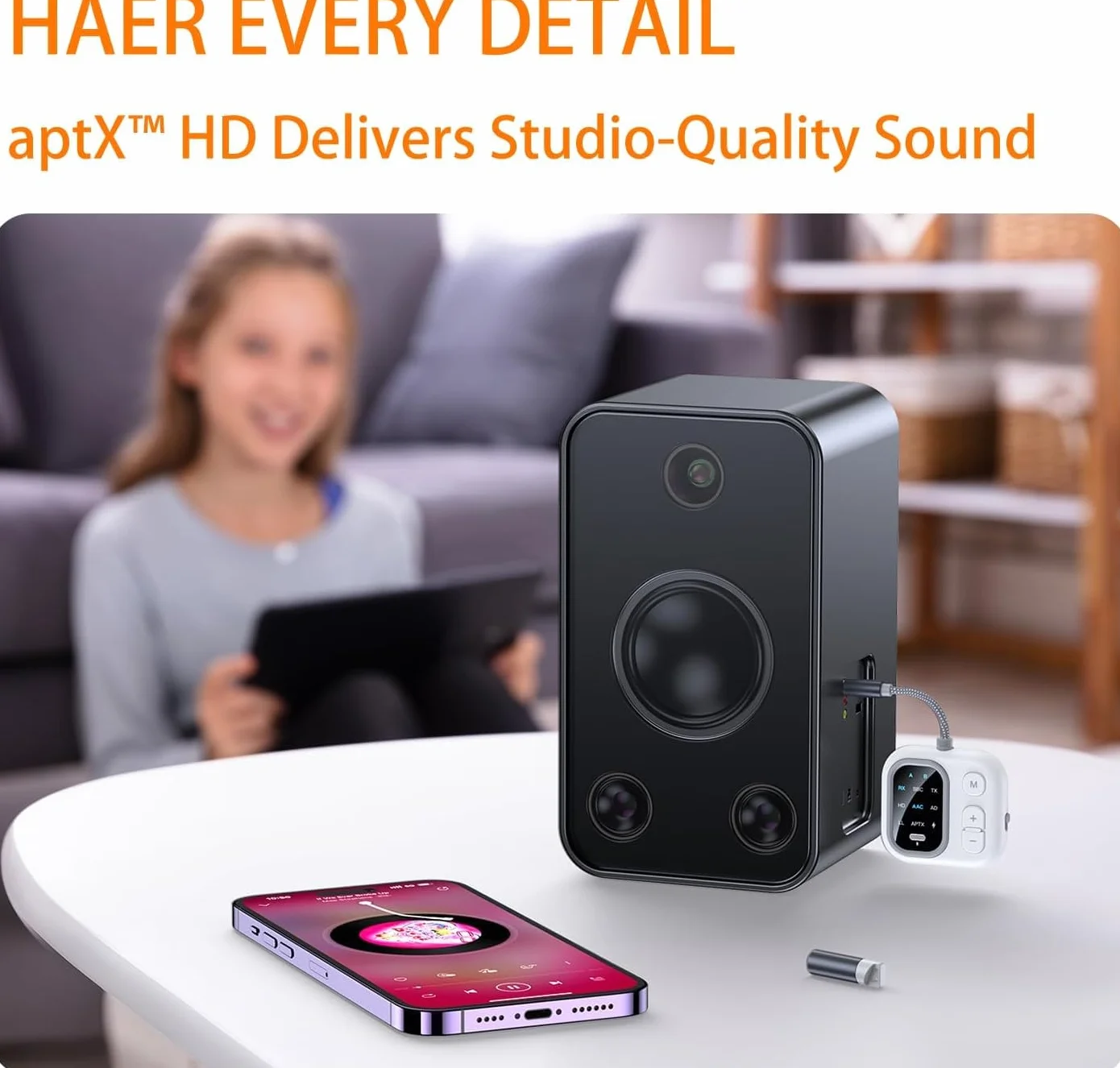 Adattatore Bluetooth 5.3 ANRBONICS per Aereo, Supporta 2 AirPods e Cuffie Wireless Dual, Trasmettitore Ricevitore Audio aptX Adaptive con Jack AUX 3,5mm per TV (Oro)